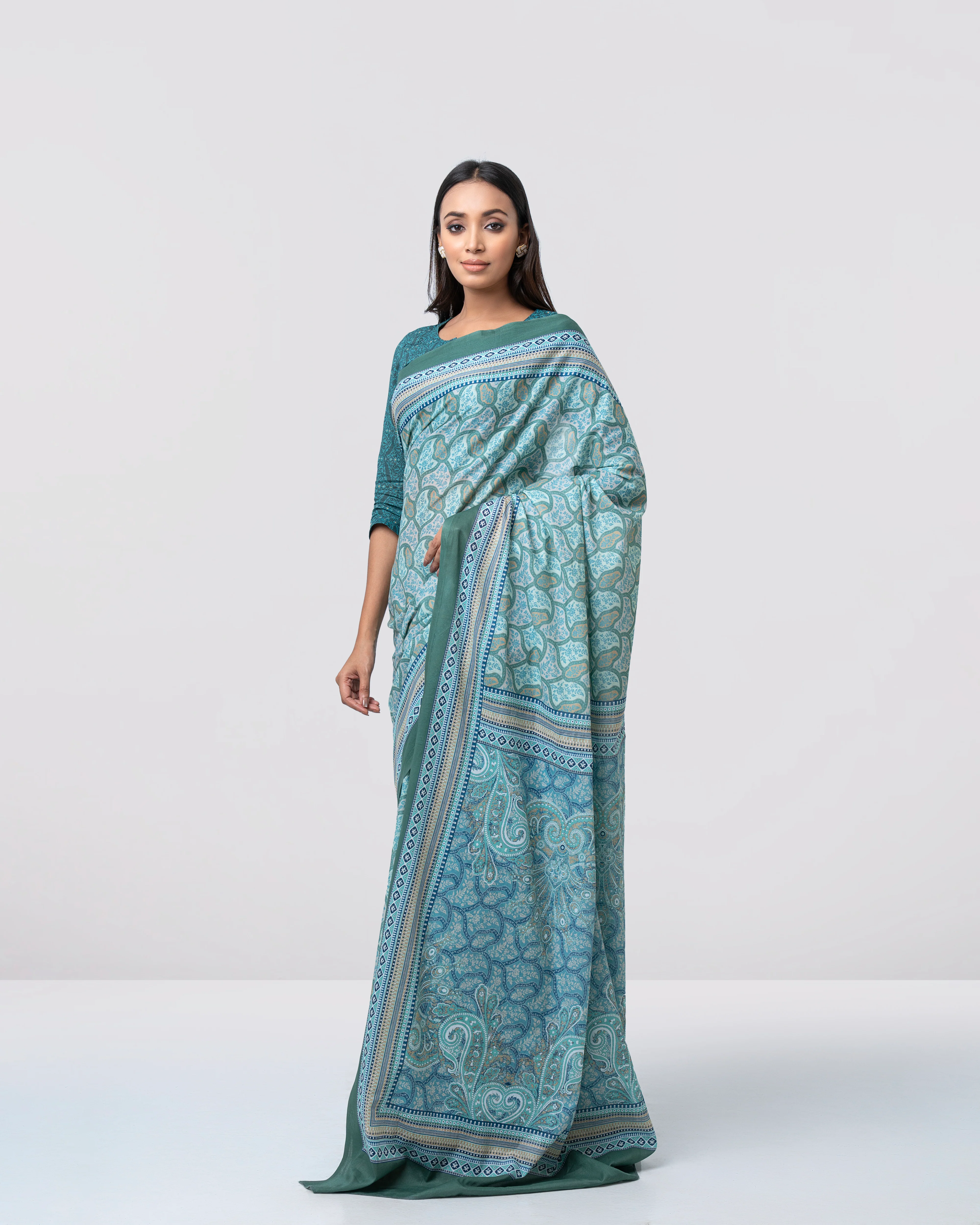 Digital Printed Cotton Saree - Image 4