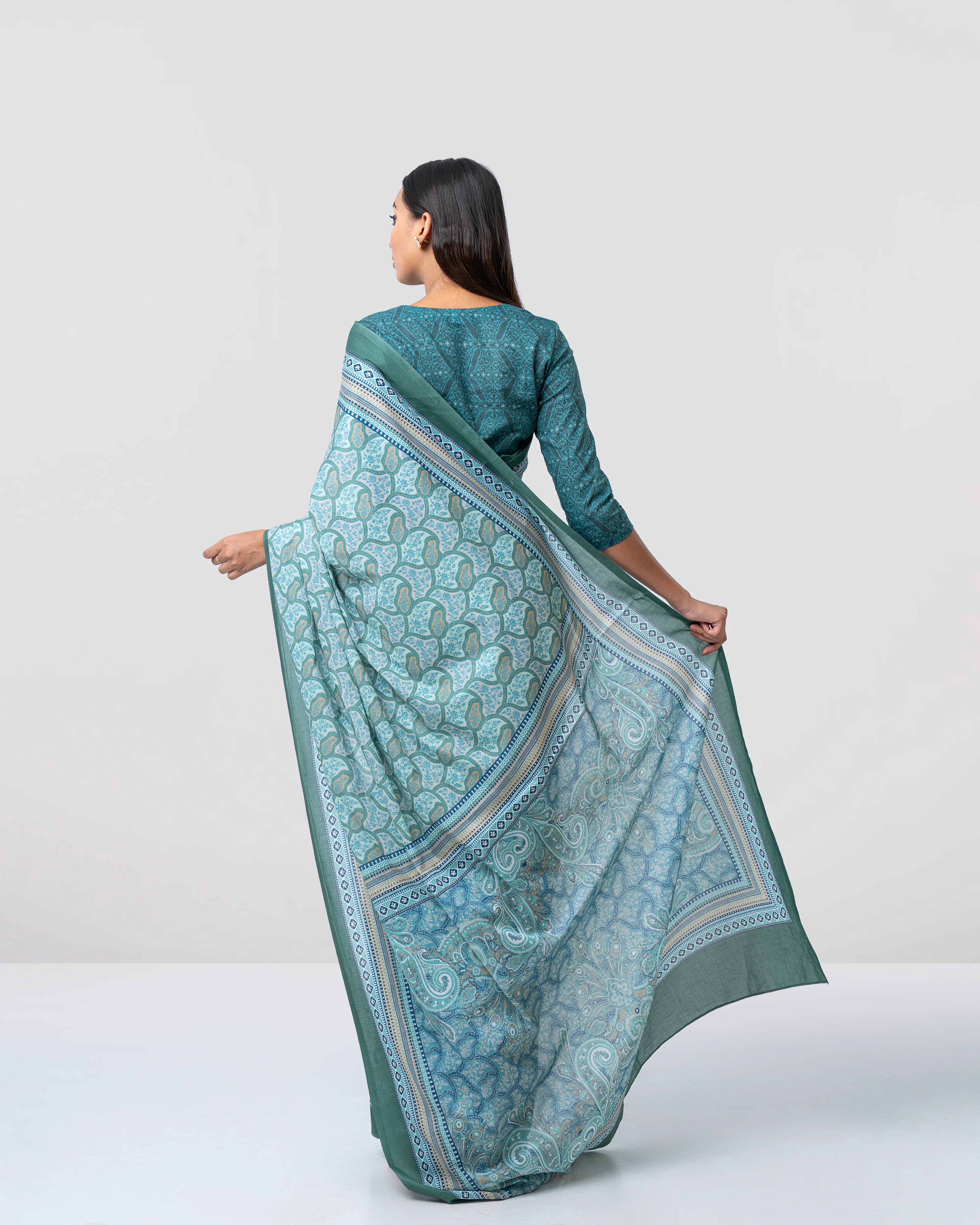 Digital Printed Cotton Saree - Image 5