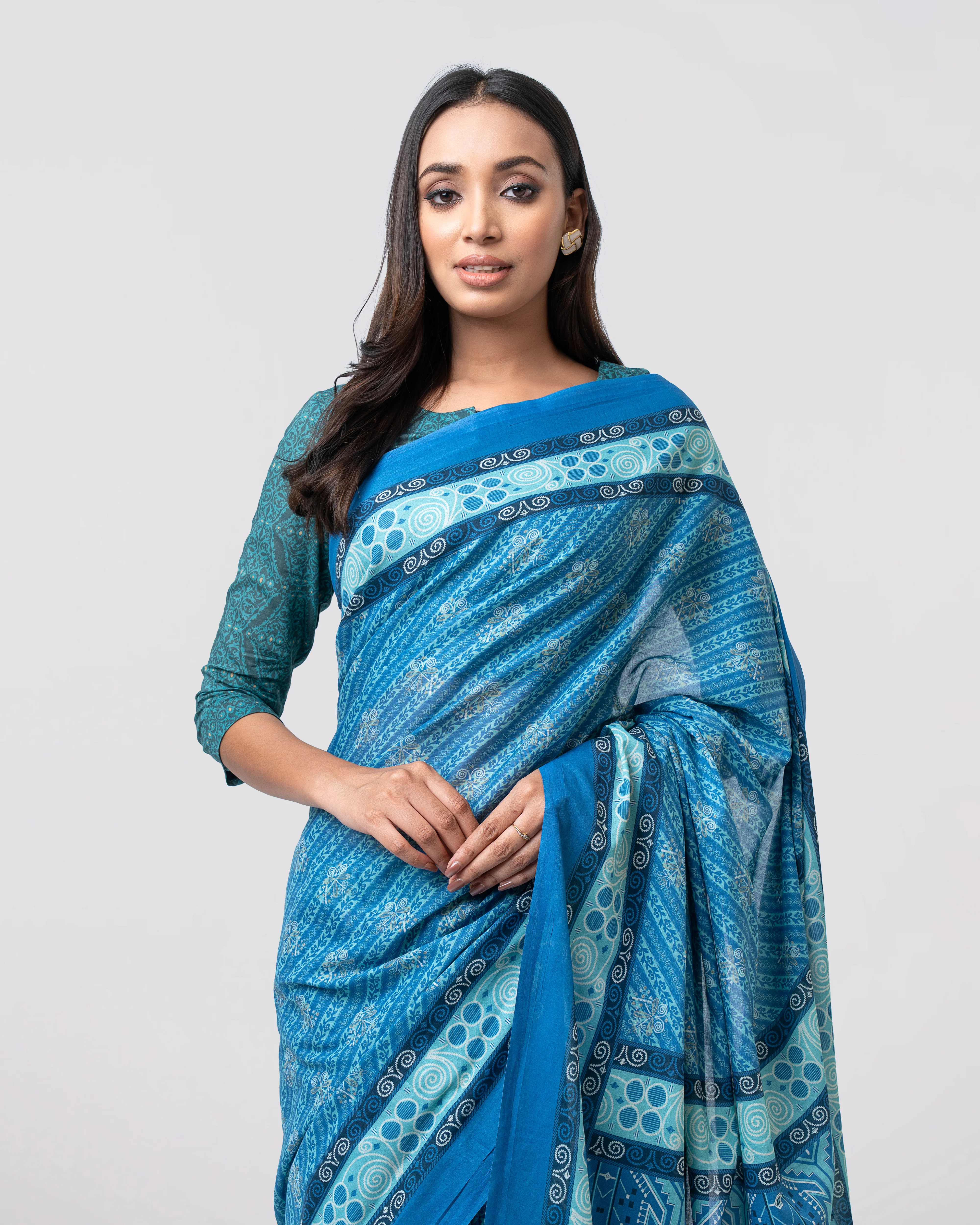 Digital Printed Cotton Saree - Image 2