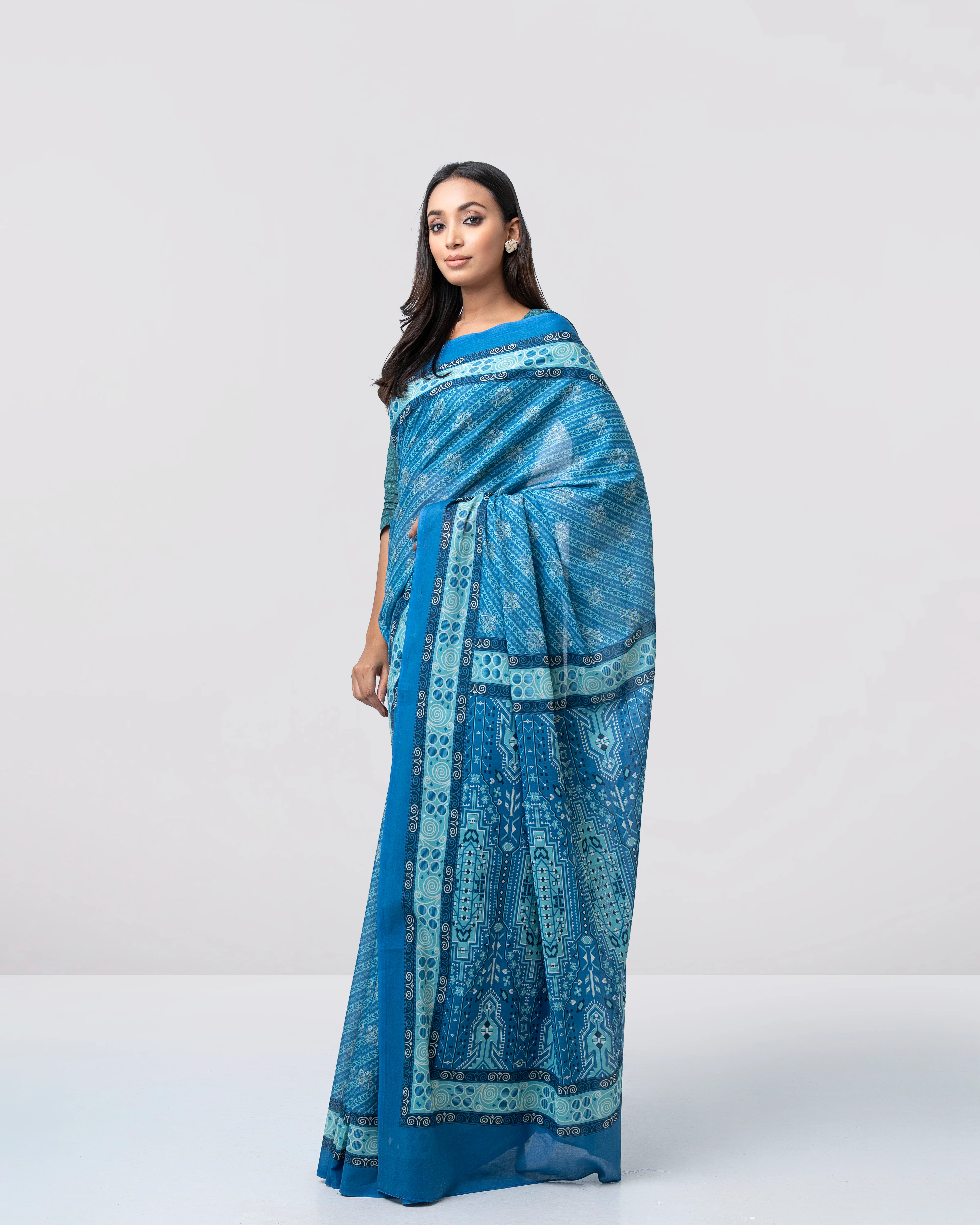 Digital Printed Cotton Saree - Image 3