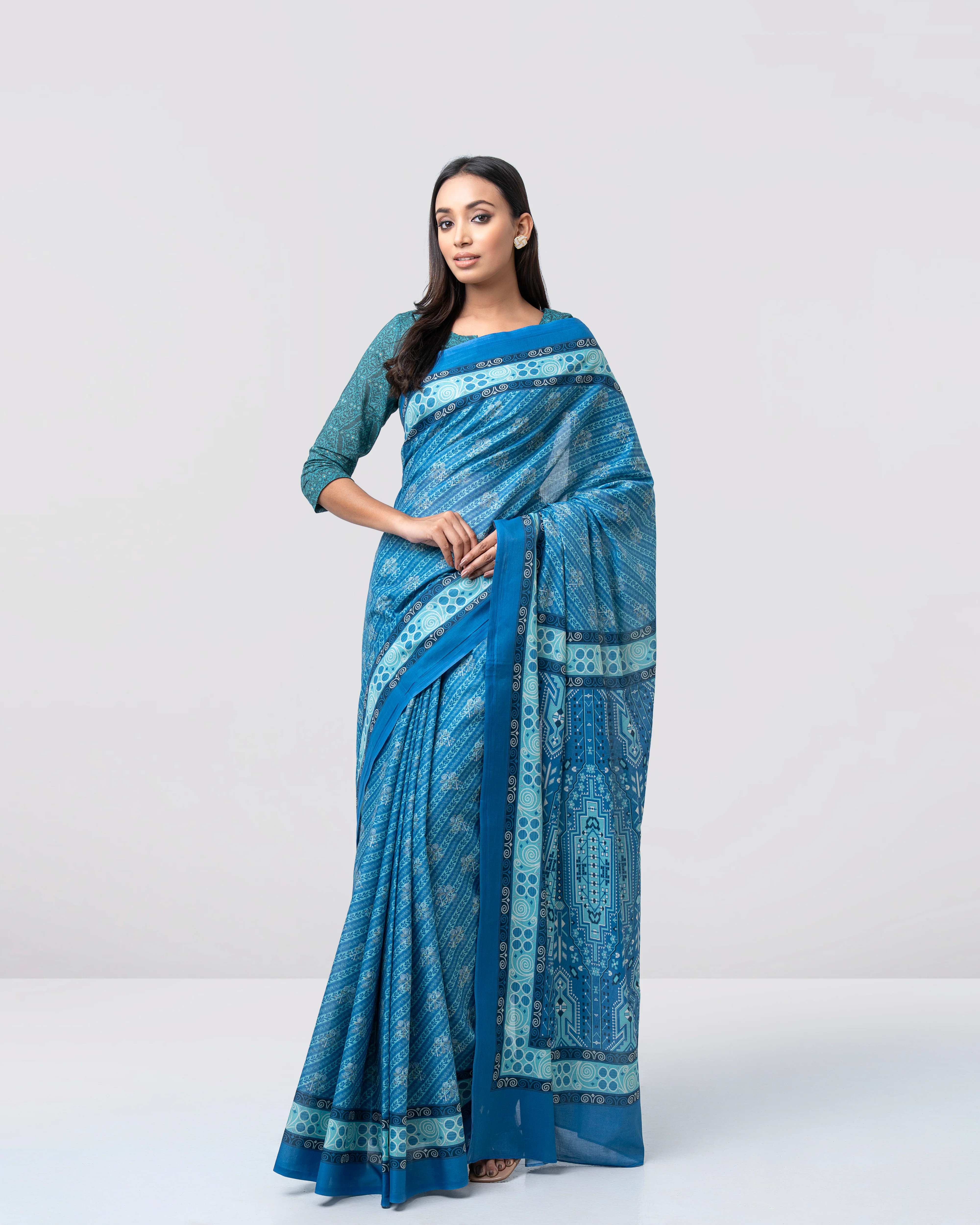 Digital Printed Cotton Saree - Image 4