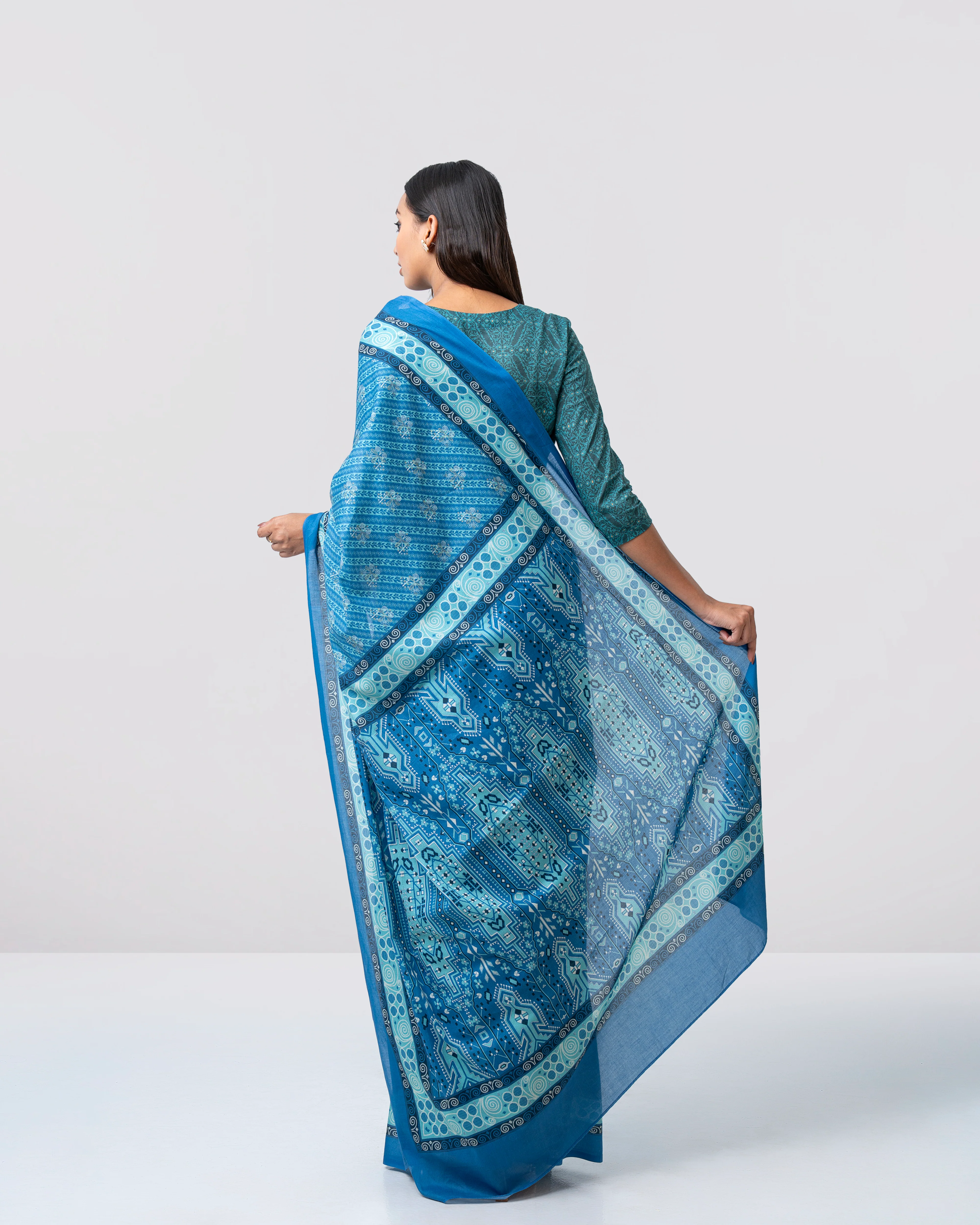 Digital Printed Cotton Saree - Image 5
