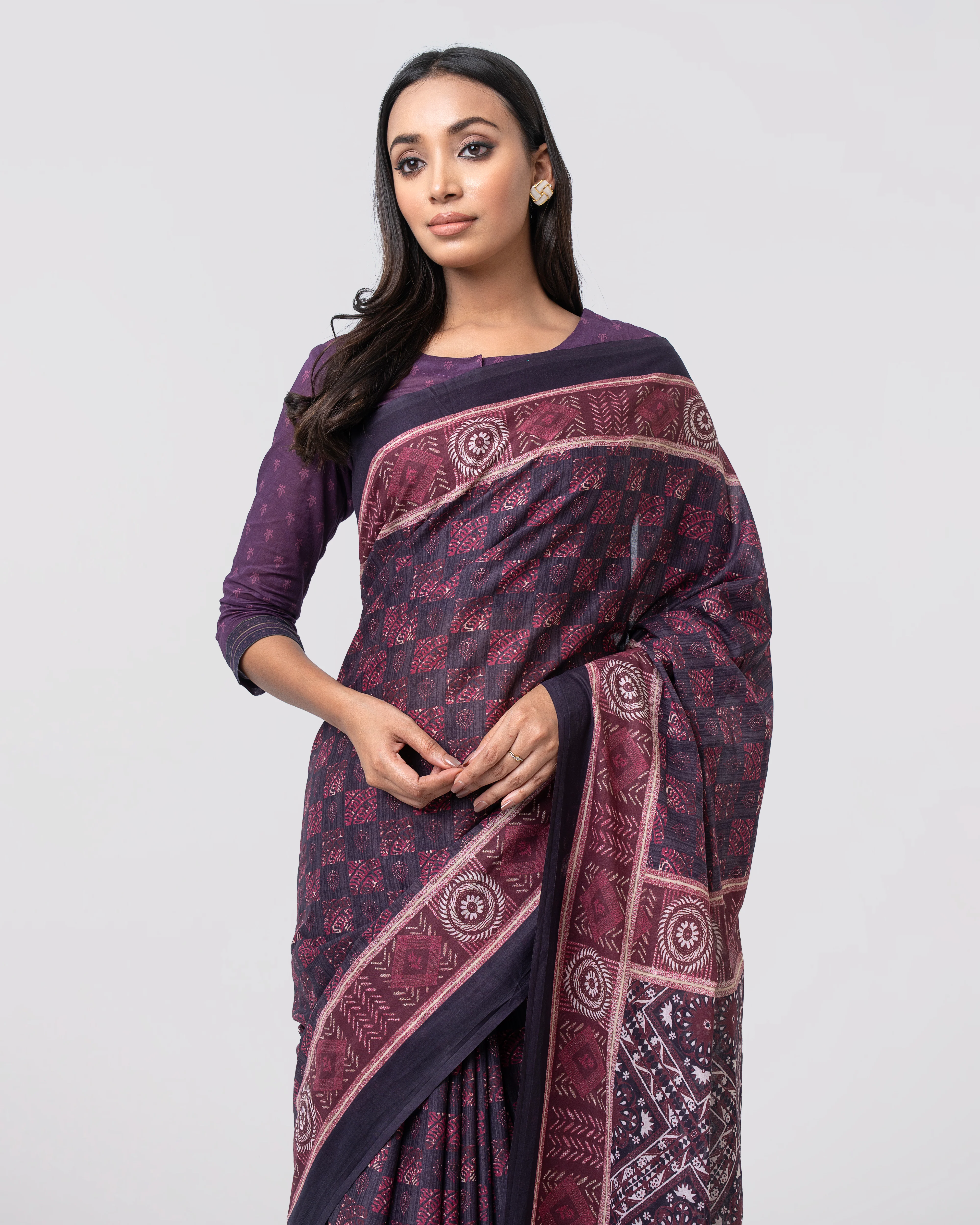 Digital Printed Cotton Saree - Image 2