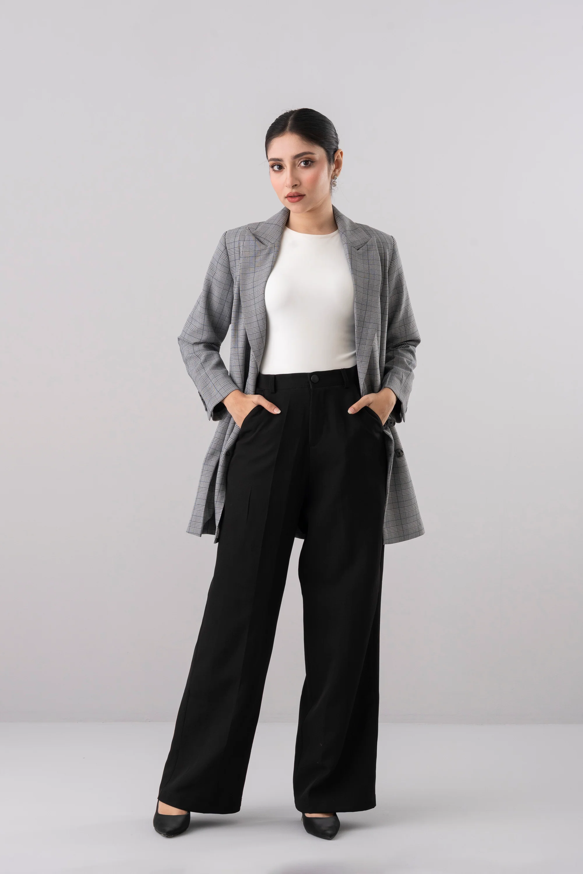 Double-Breasted Checkered Trench Coat