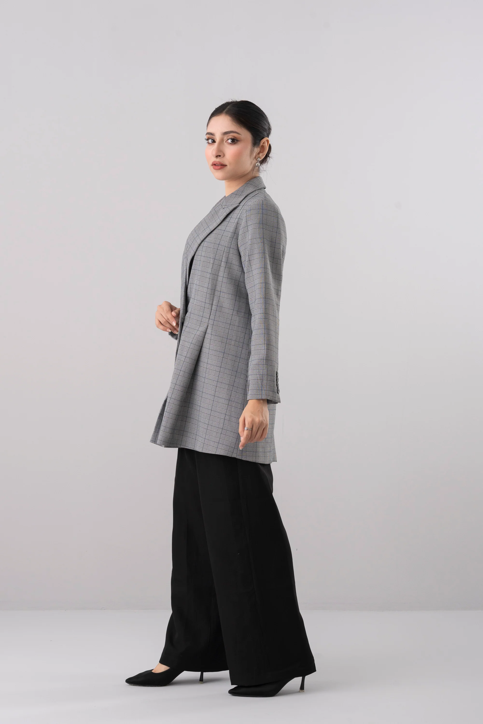 Double-Breasted Checkered Trench Coat - Image 3