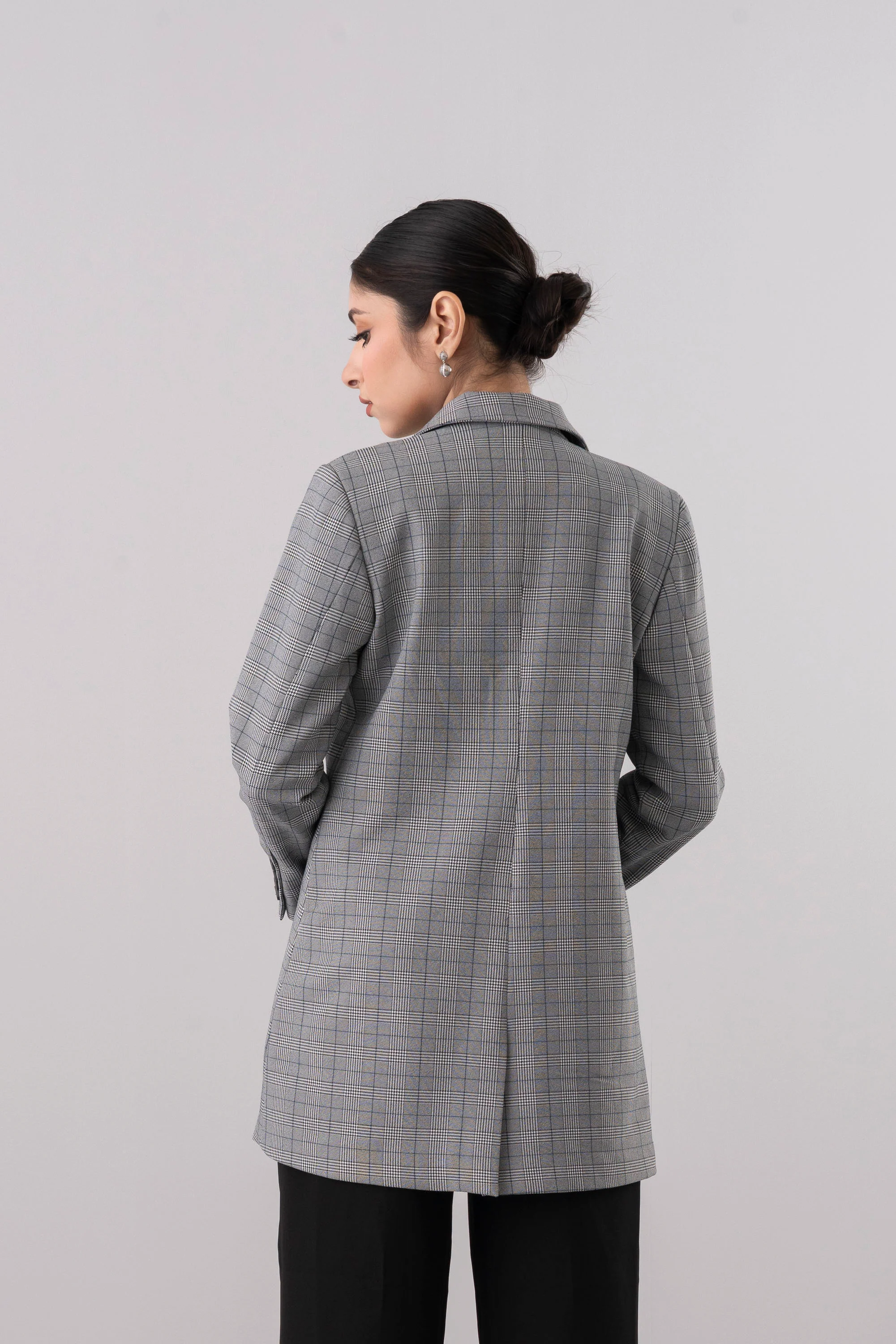 Double-Breasted Checkered Trench Coat - Image 4