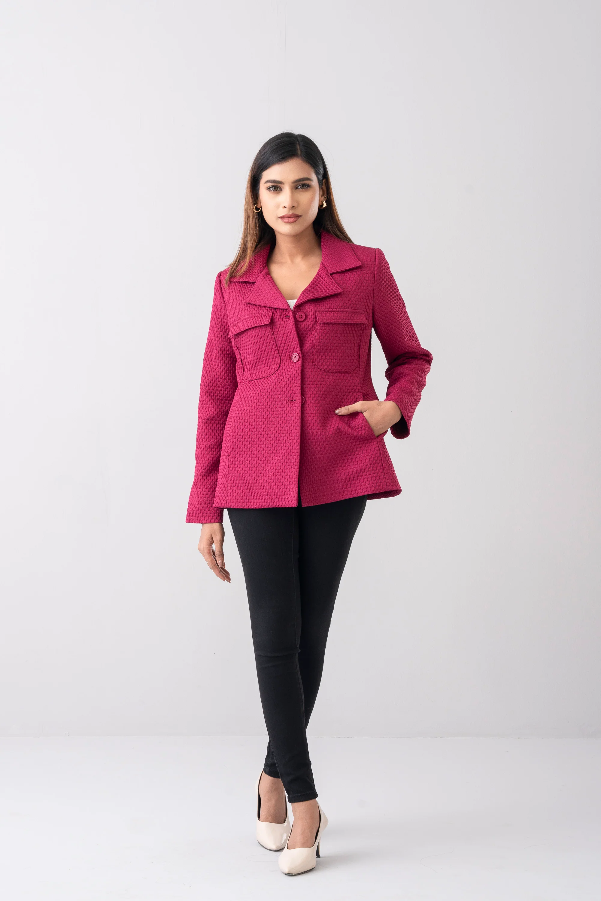 Popcorn Texture Viscose Blazer