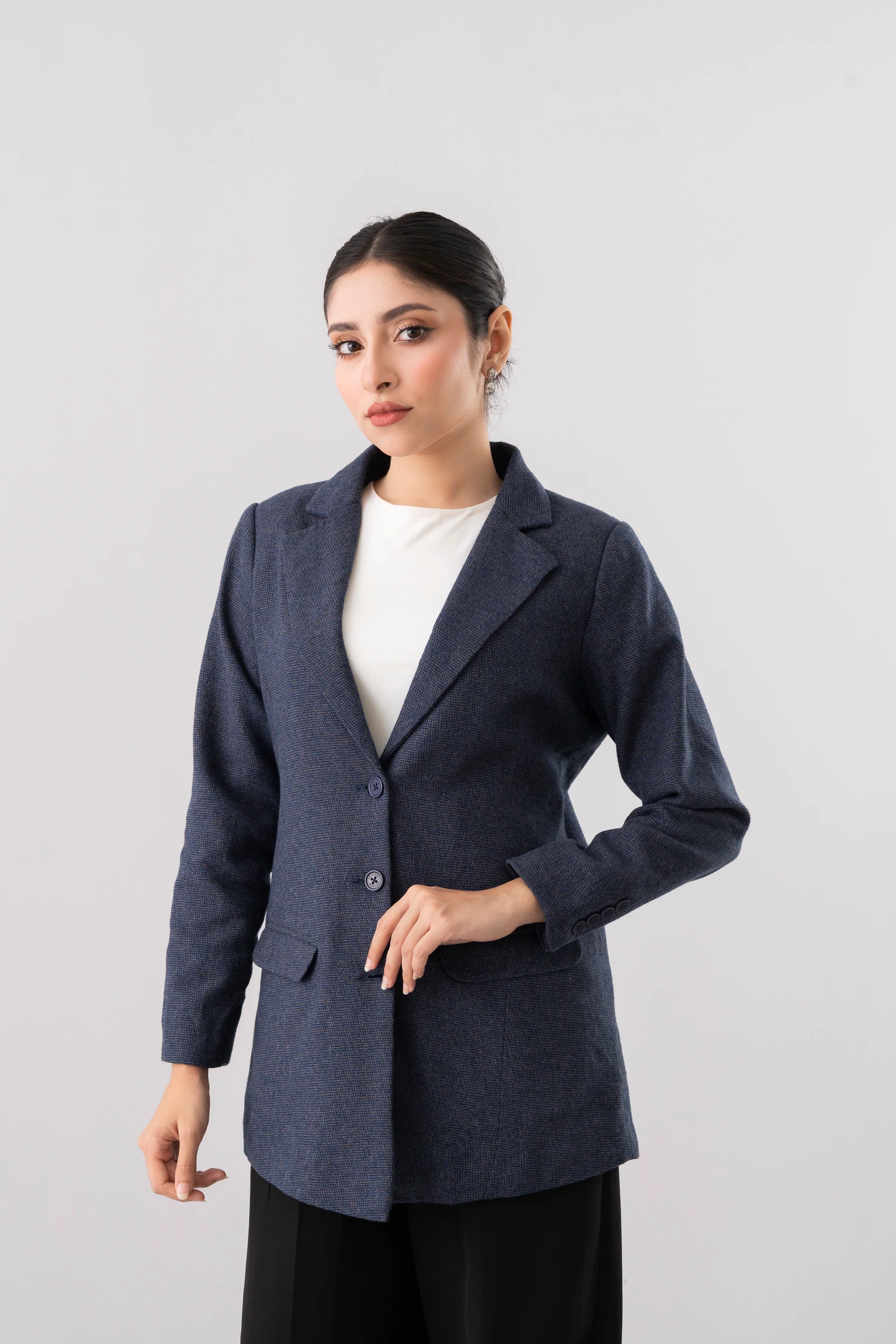 Mid-Length Blazer with Notch Lapel - Image 2