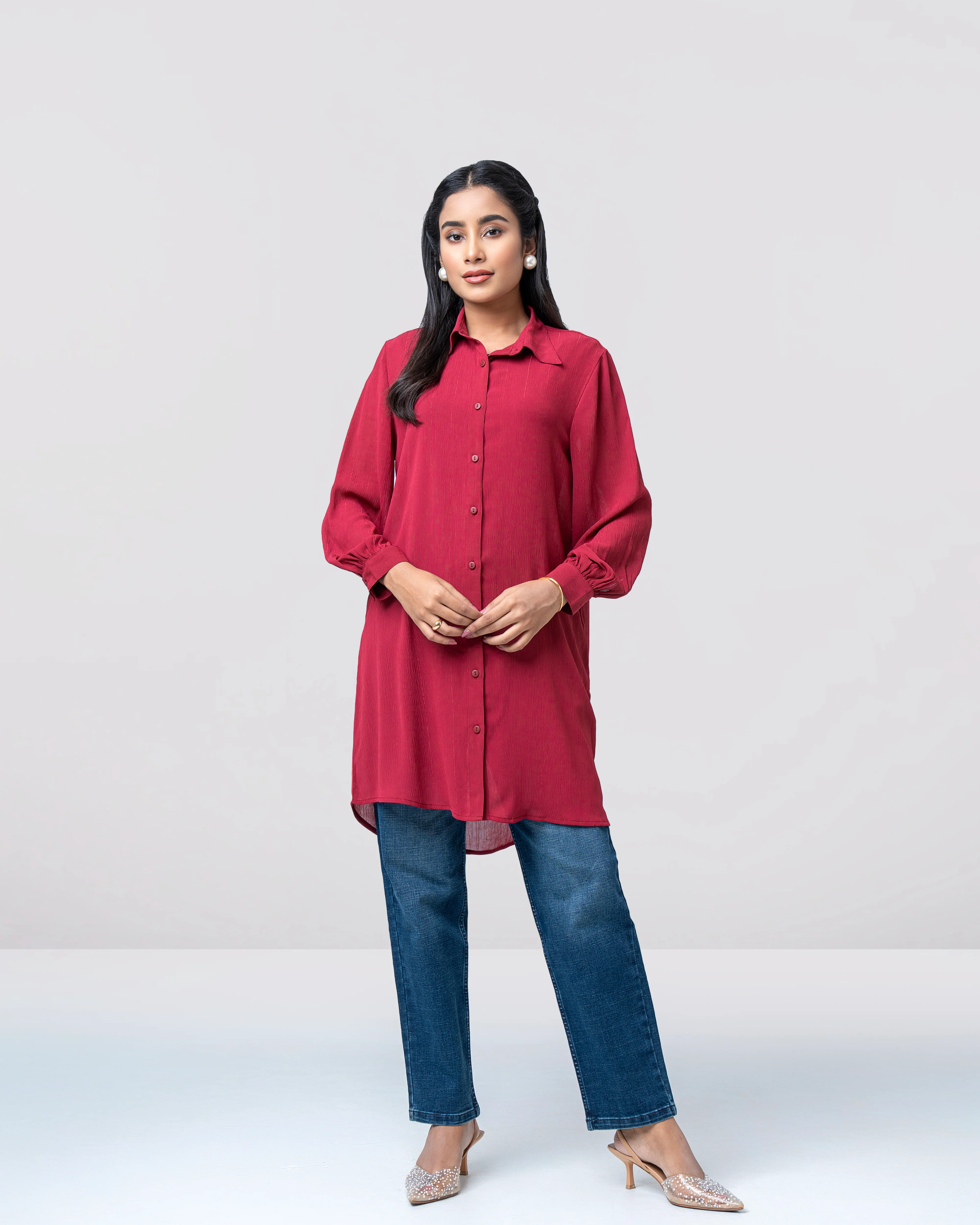Slim Fit Long Casual Shirt