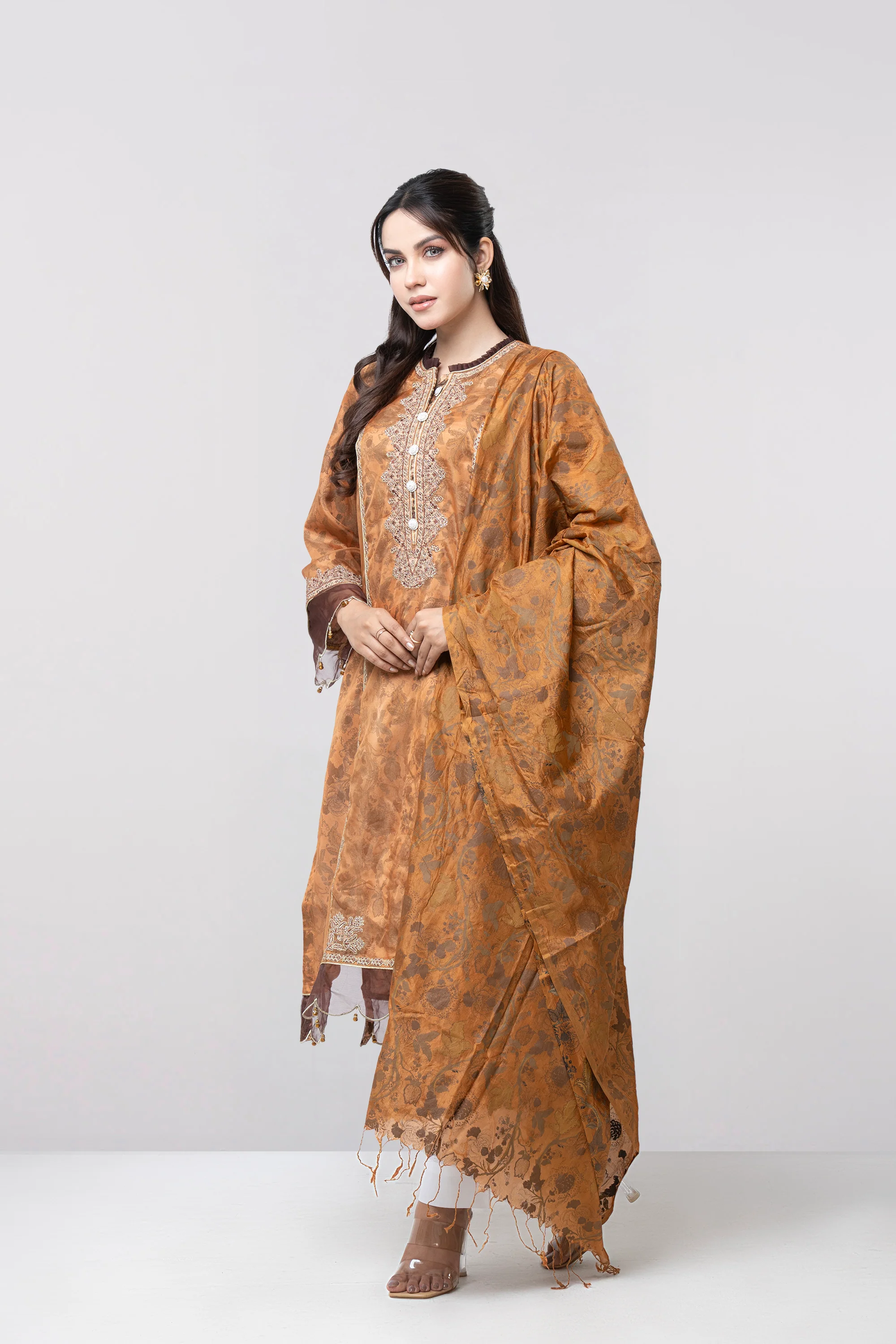 Smart Fit Embroidered Two-Piece Ethnic Set with Silk Dupatta - Image 6