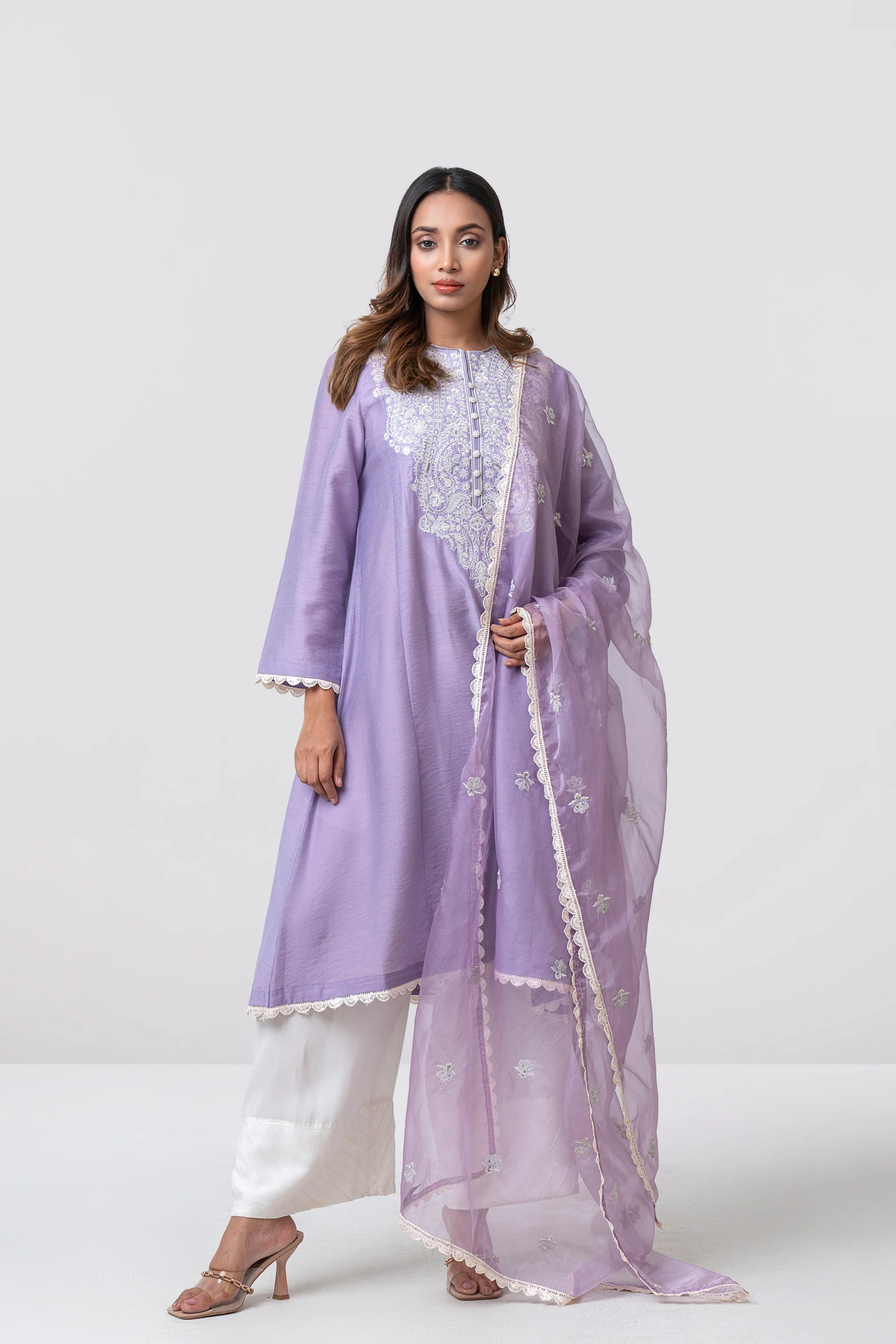 Smart Fit Embellished Two-Piece Formal Ethnic Set with Organza Dupatta - Image 10