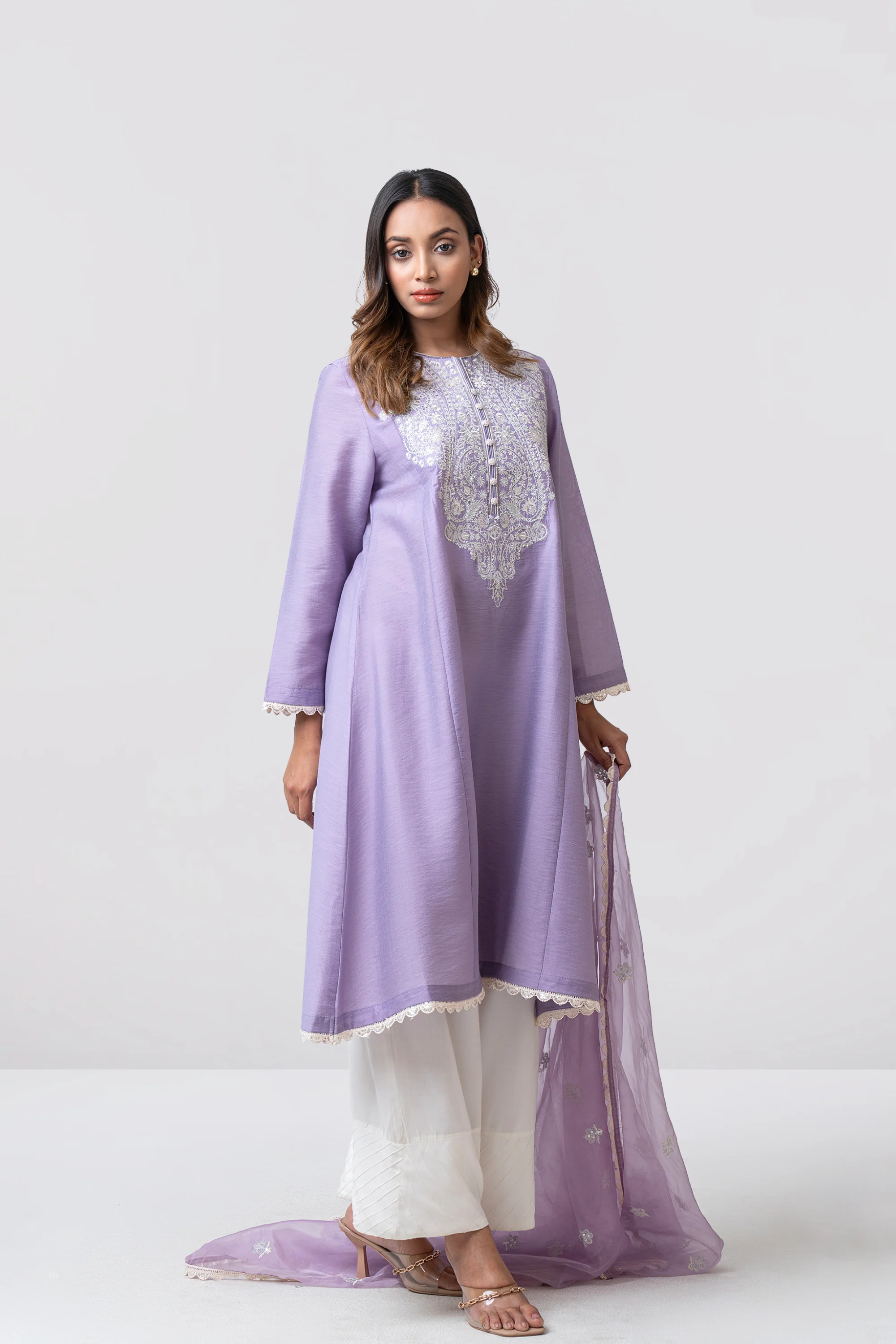 Smart Fit Embellished Two-Piece Formal Ethnic Set with Organza Dupatta - Image 11