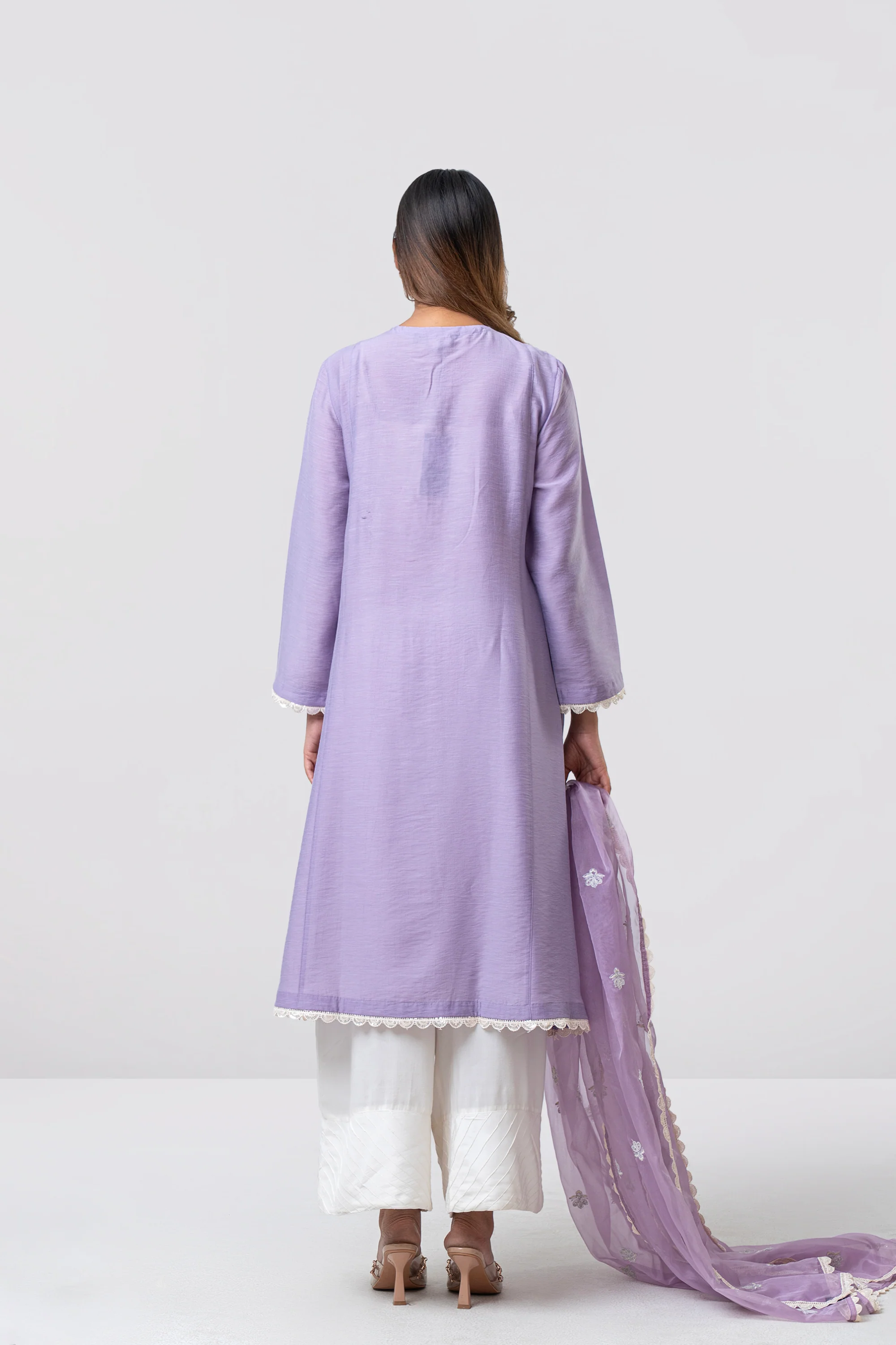 Smart Fit Embellished Two-Piece Formal Ethnic Set with Organza Dupatta - Image 12