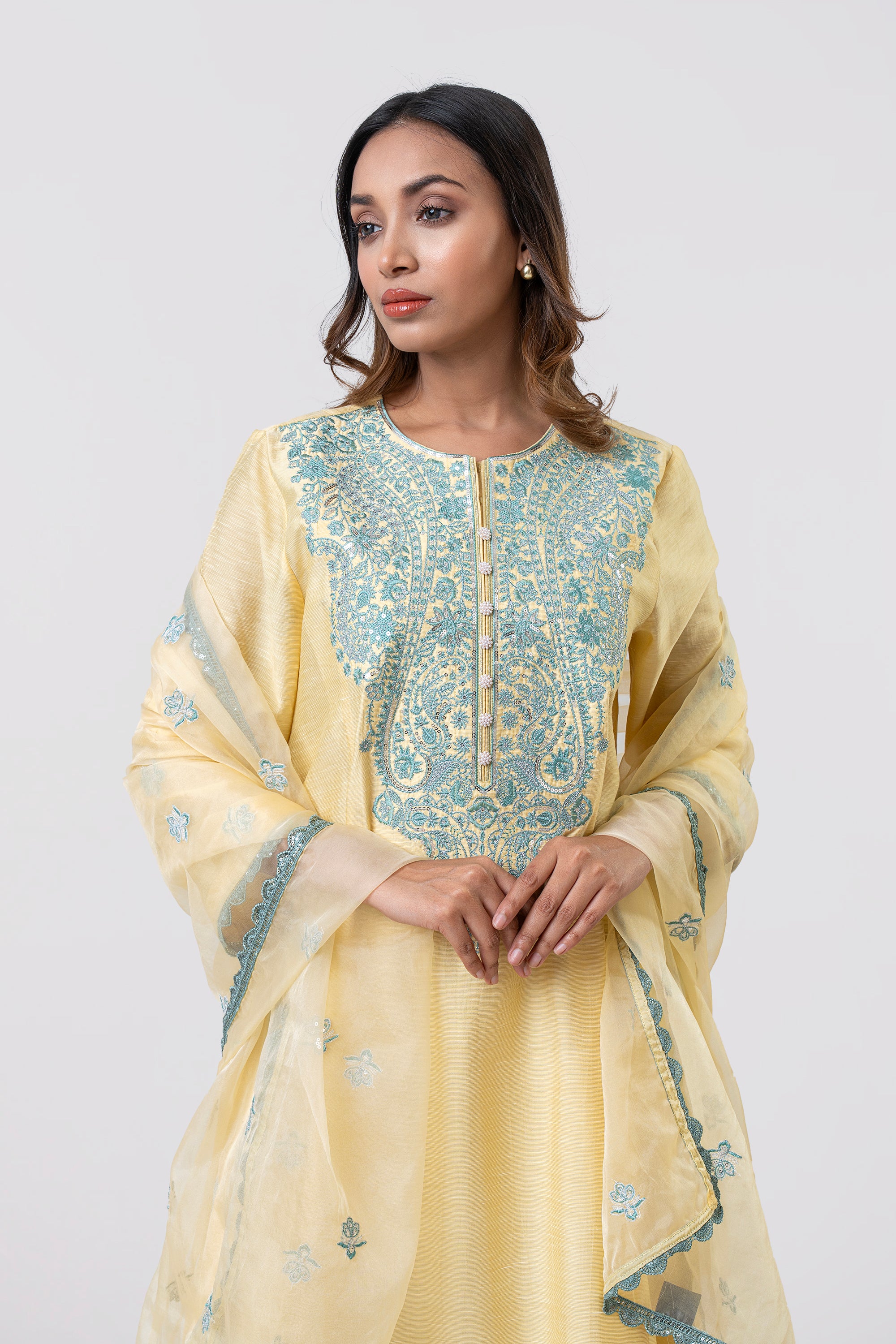 Smart Fit Embellished Two-Piece Formal Ethnic Set with Organza Dupatta - Image 6