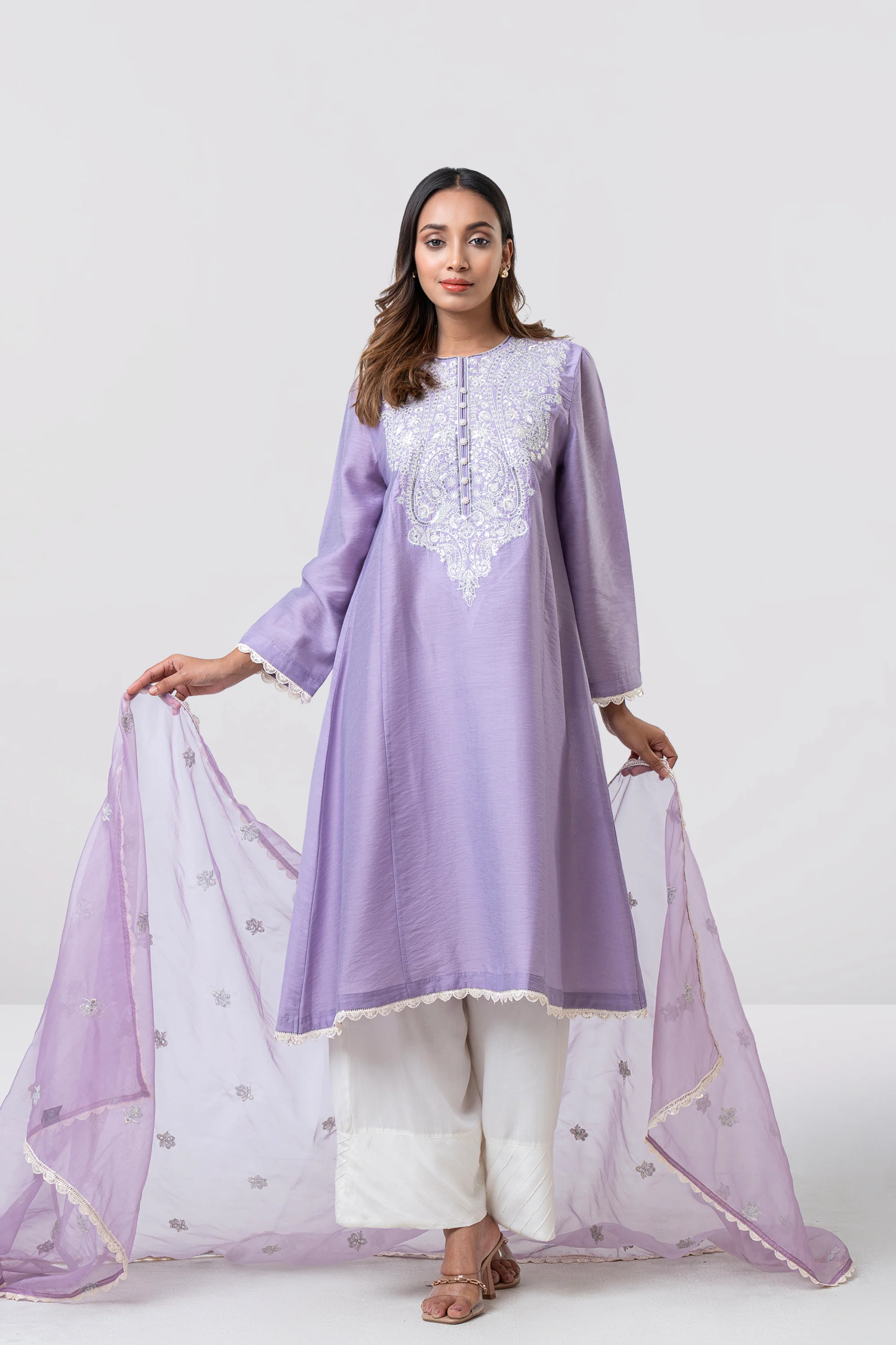 Smart Fit Embellished Two-Piece Formal Ethnic Set with Organza Dupatta - Image 8