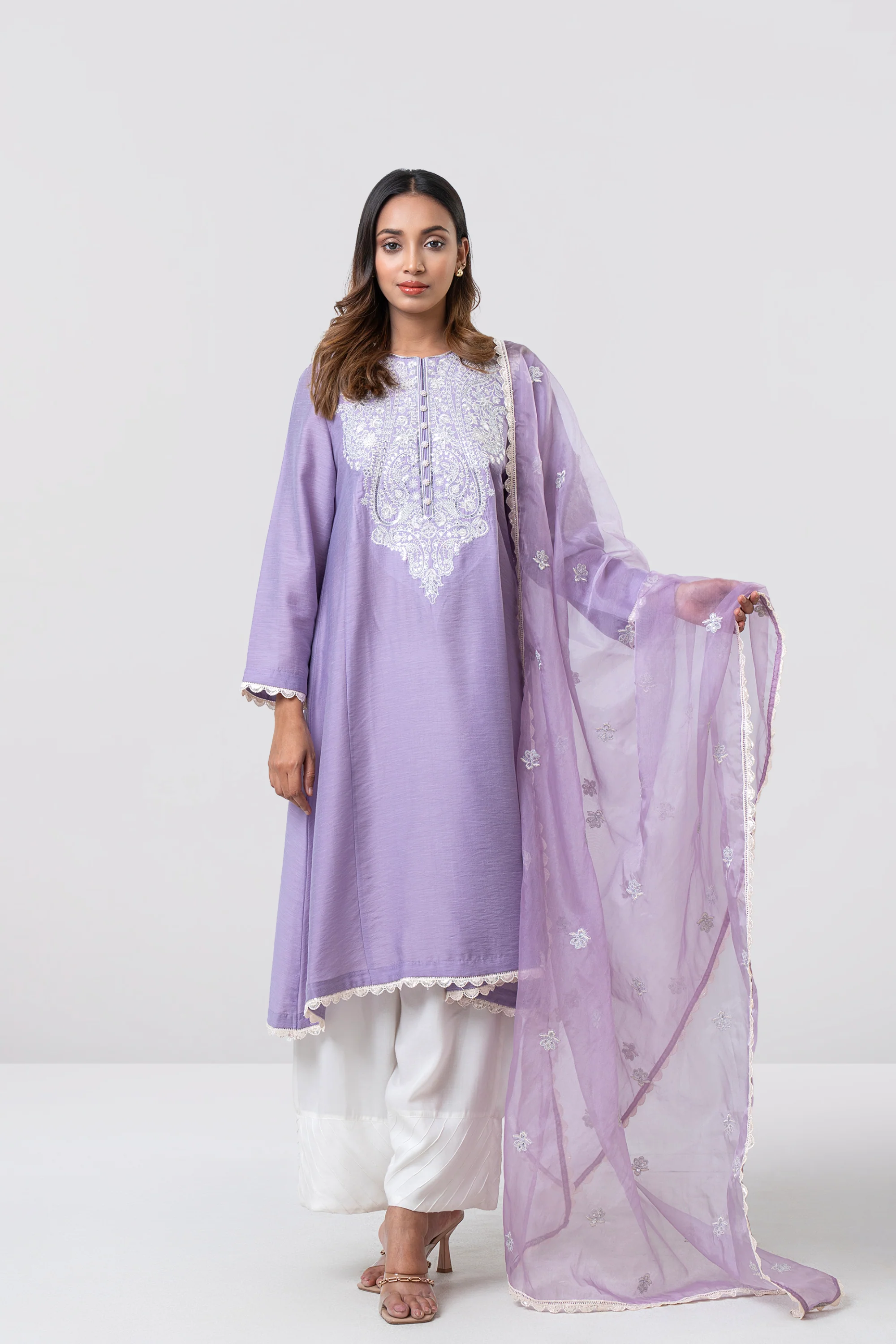 Smart Fit Embellished Two-Piece Formal Ethnic Set with Organza Dupatta - Image 9