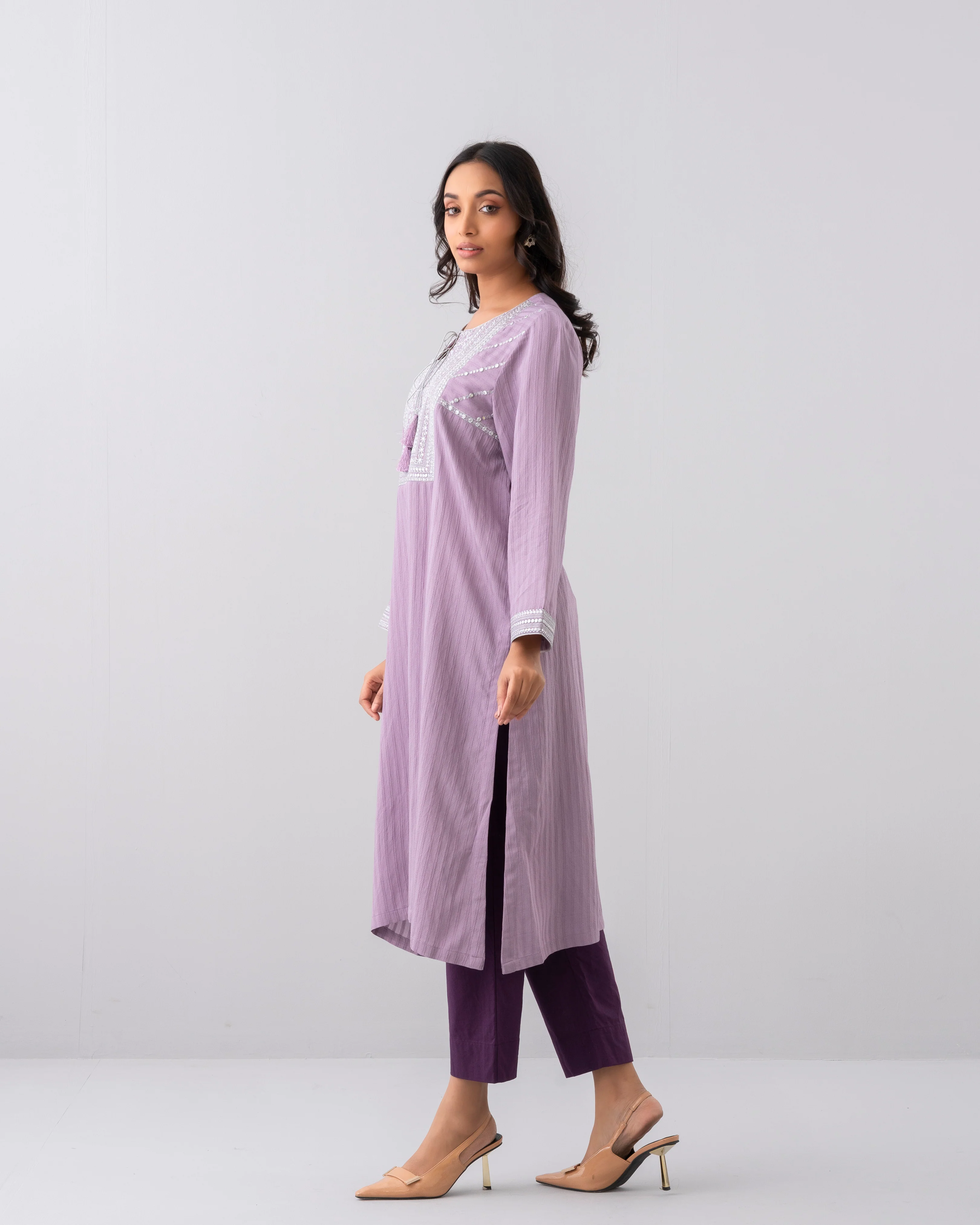 Smart Fit Embellished Two-Piece Formal Ethnic Set with Organza Dupatta - Image 13