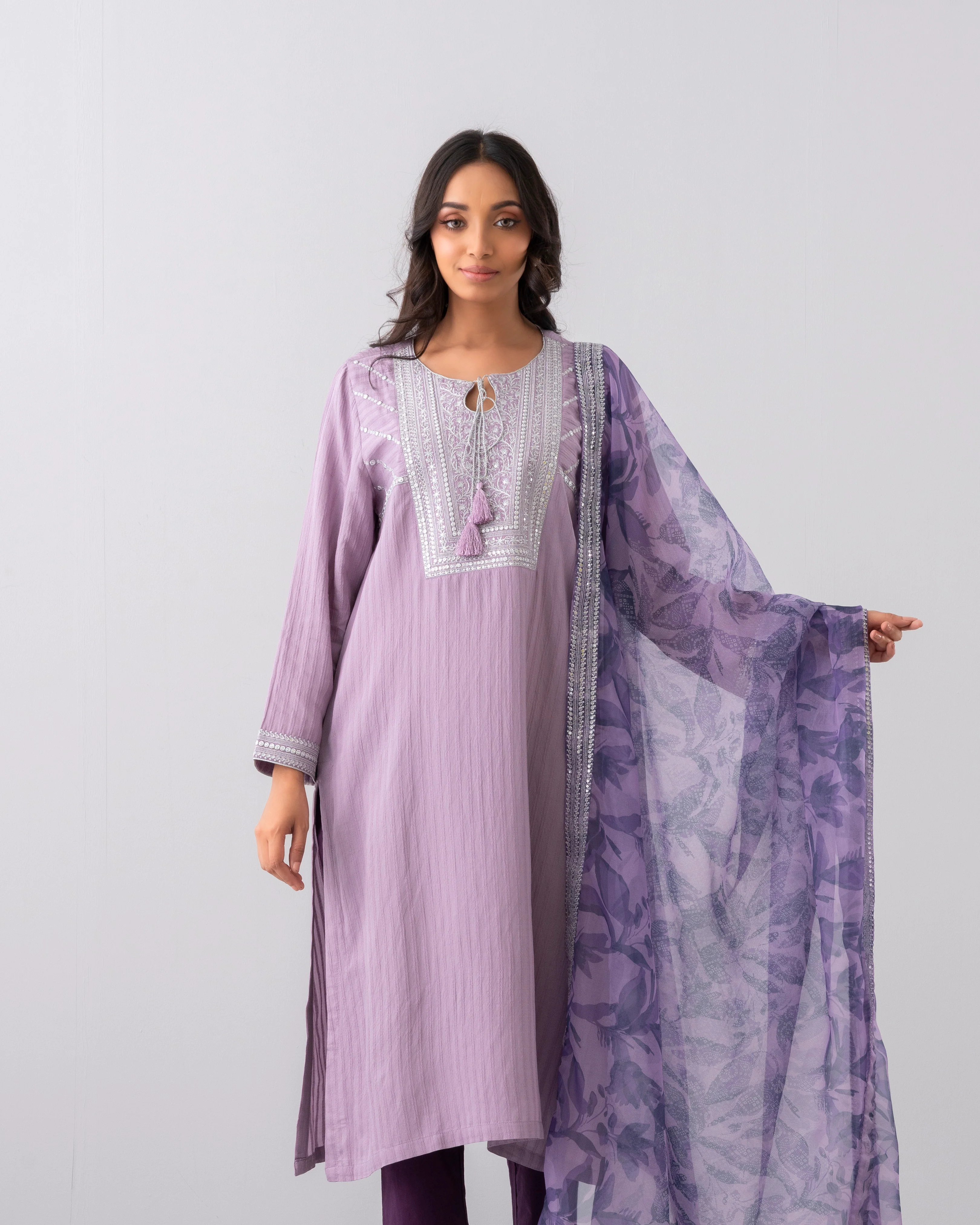 Smart Fit Embellished Two-Piece Formal Ethnic Set with Organza Dupatta - Image 14