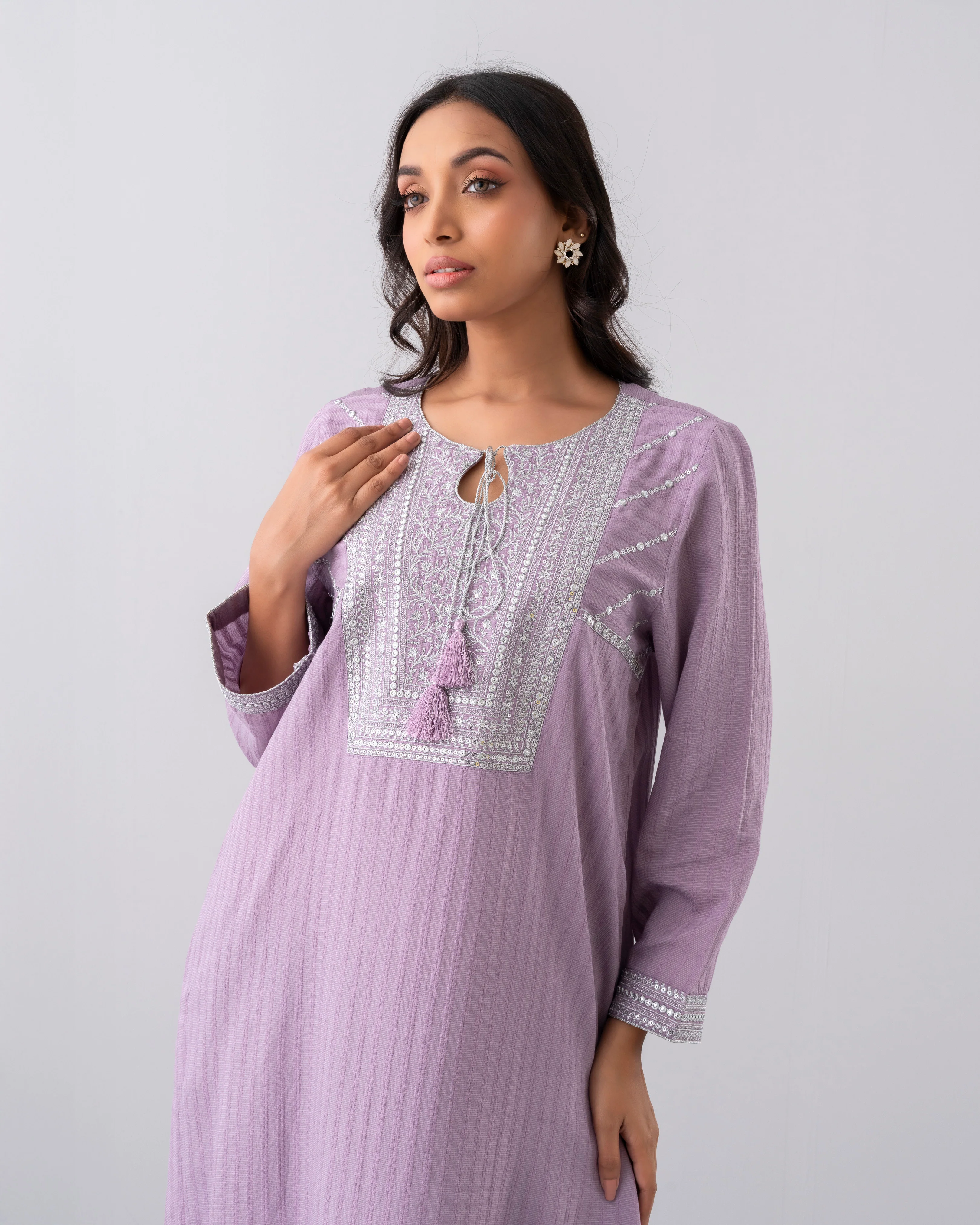 Smart Fit Embellished Two-Piece Formal Ethnic Set with Organza Dupatta - Image 16