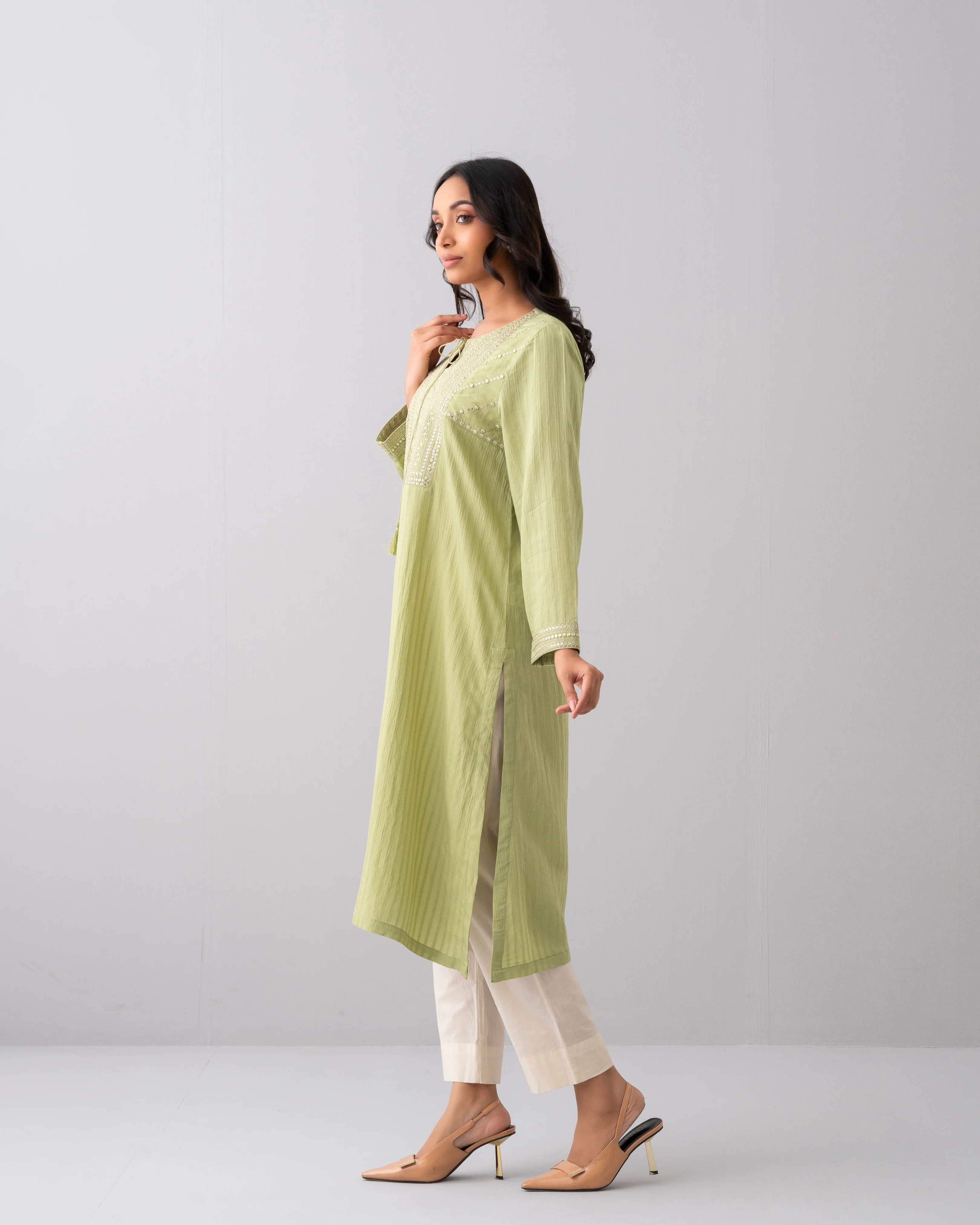 Smart Fit Embellished Two-Piece Formal Ethnic Set with Organza Dupatta - Image 19