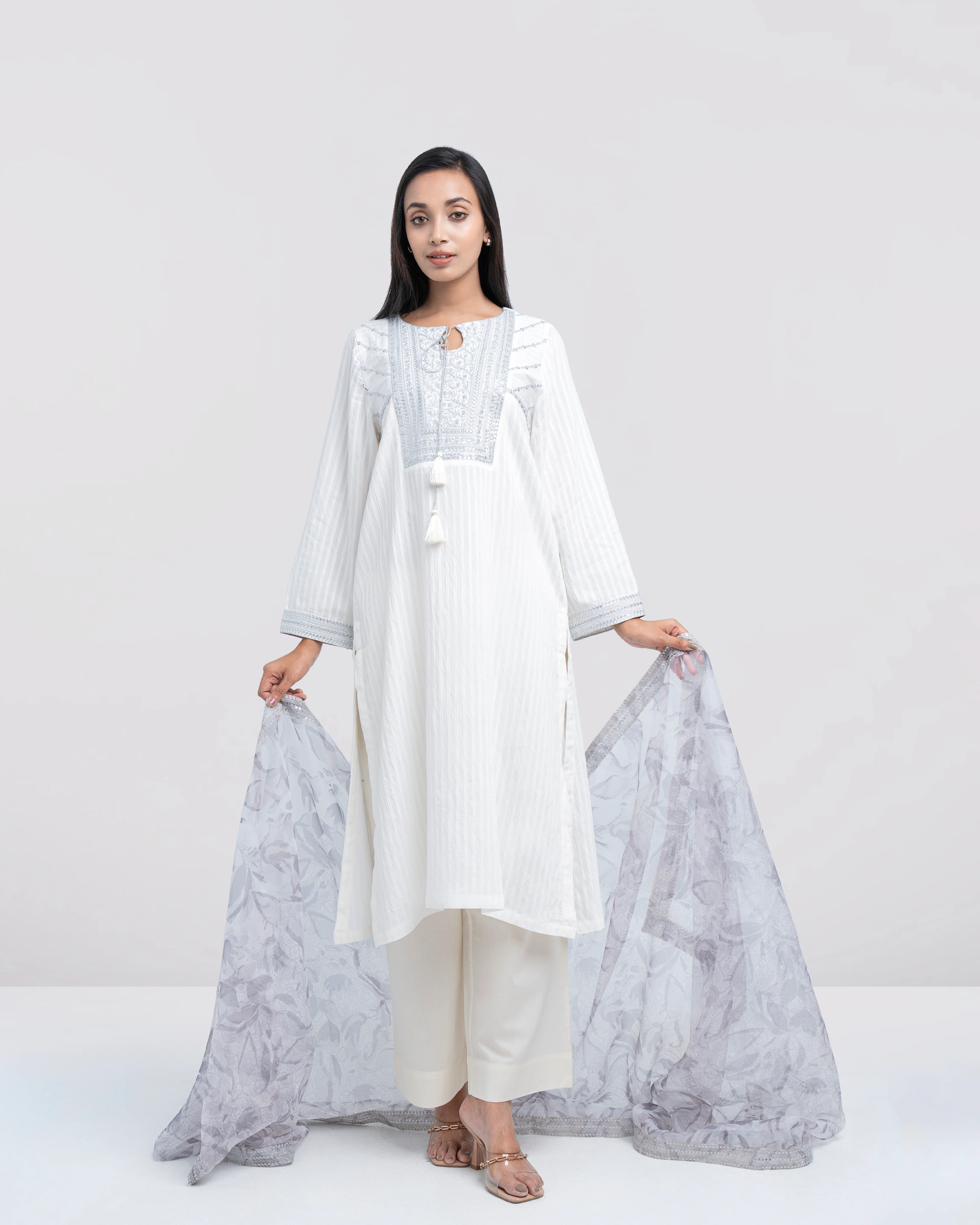 Smart Fit Embellished Two-Piece Formal Ethnic Set with Organza Dupatta - Image 7