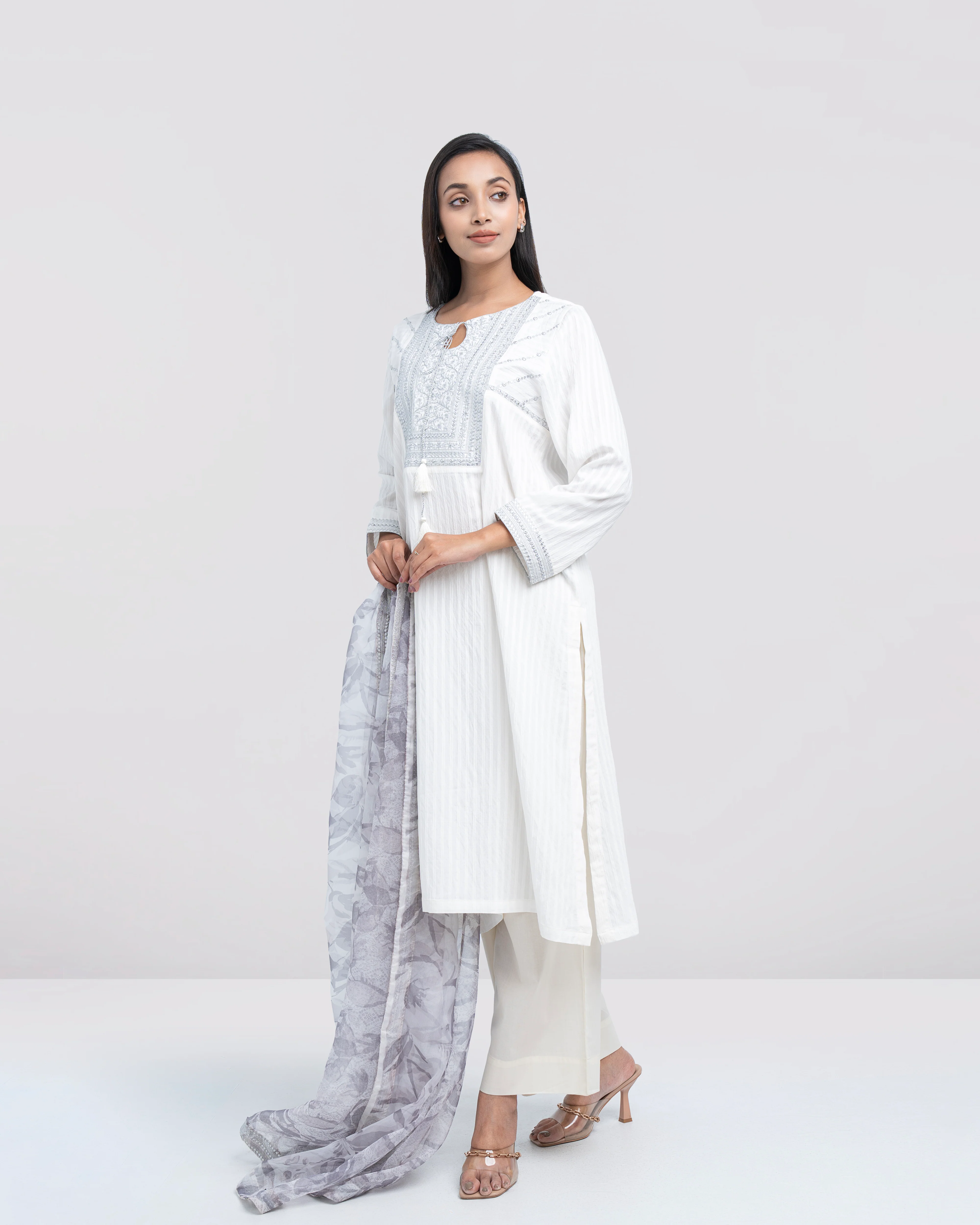 Smart Fit Embellished Two-Piece Formal Ethnic Set with Organza Dupatta - Image 8