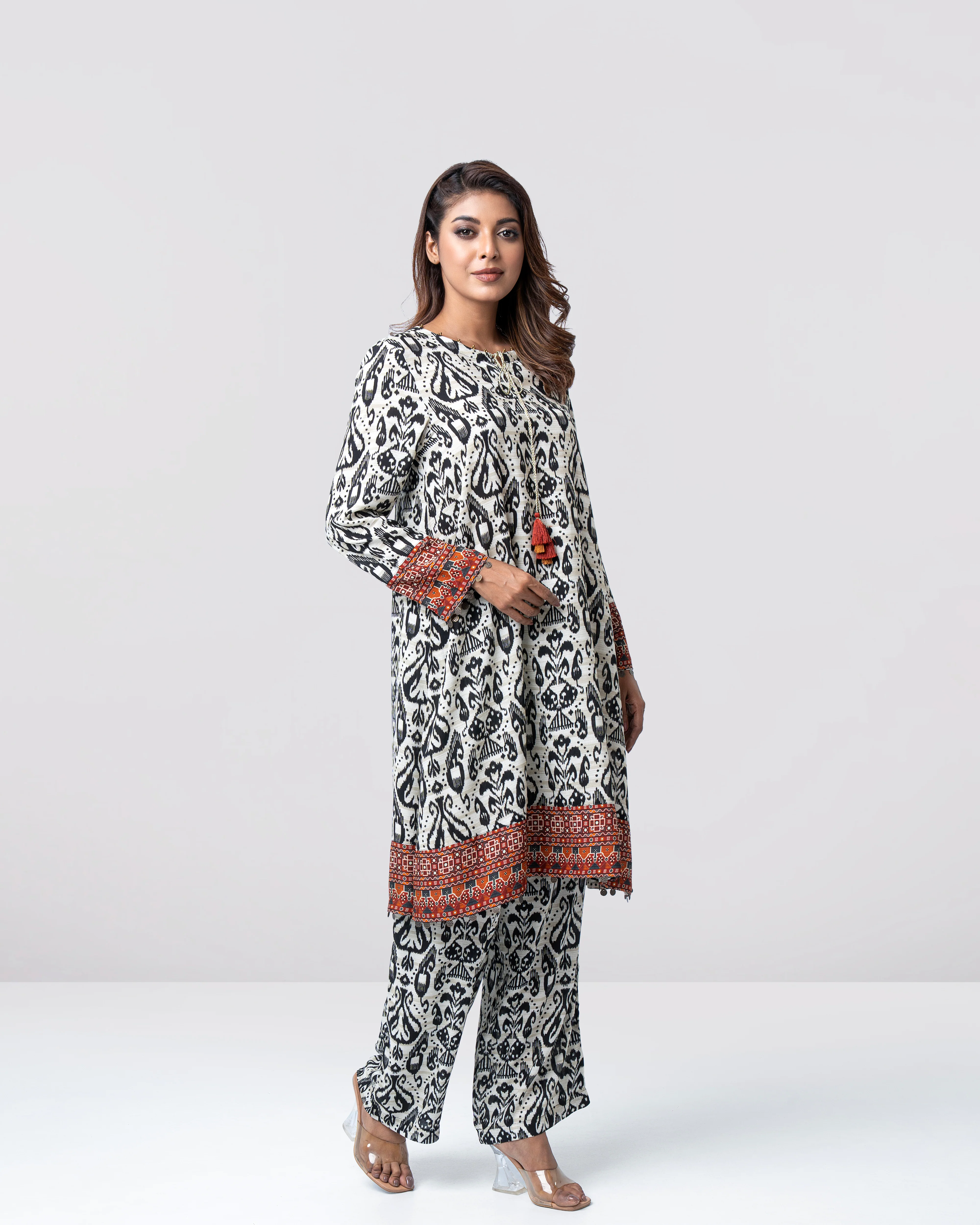 Relaxed Fit Mid-Length Printed Two-Piece Ethnic Set - Image 10