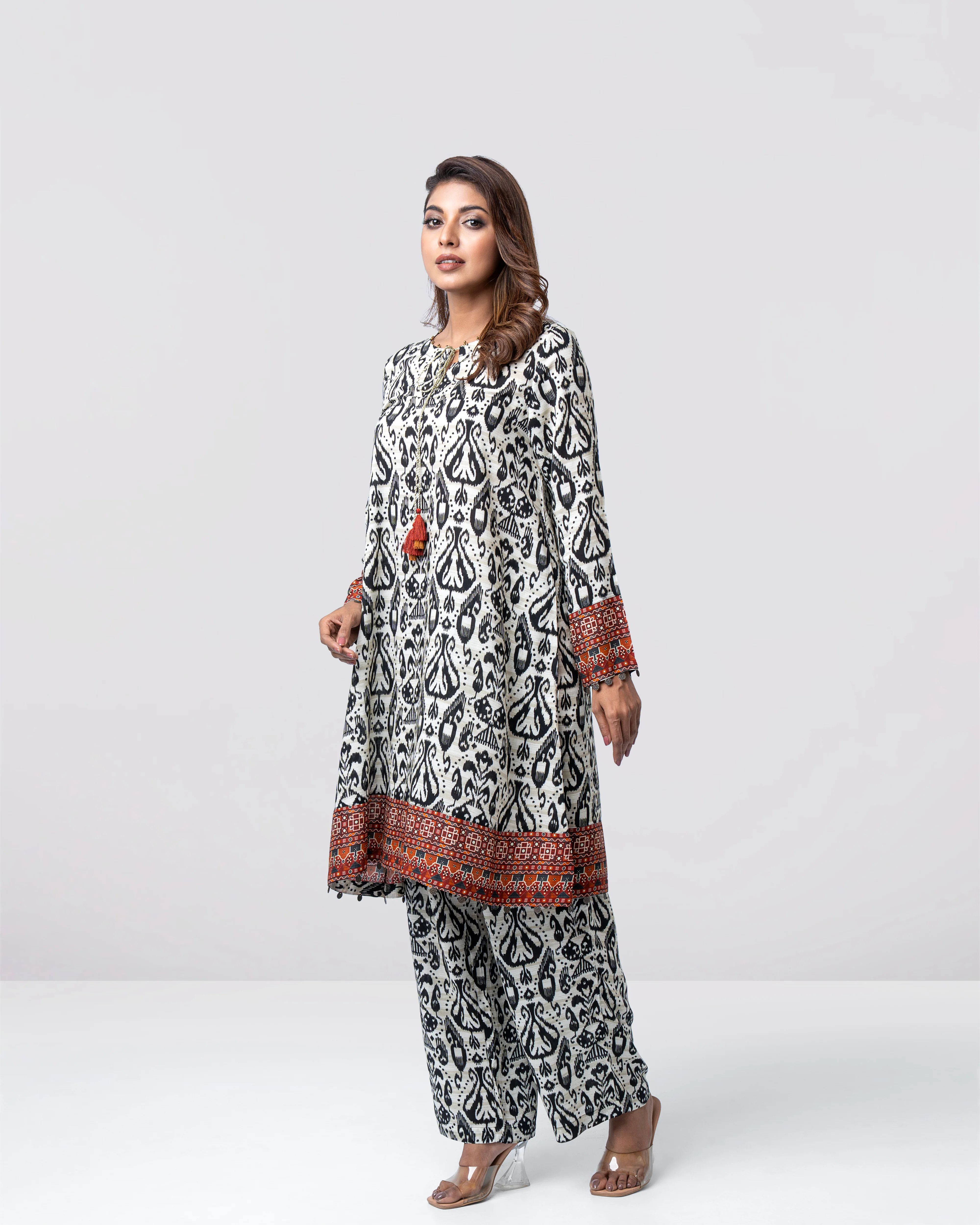 Relaxed Fit Mid-Length Printed Two-Piece Ethnic Set - Image 11
