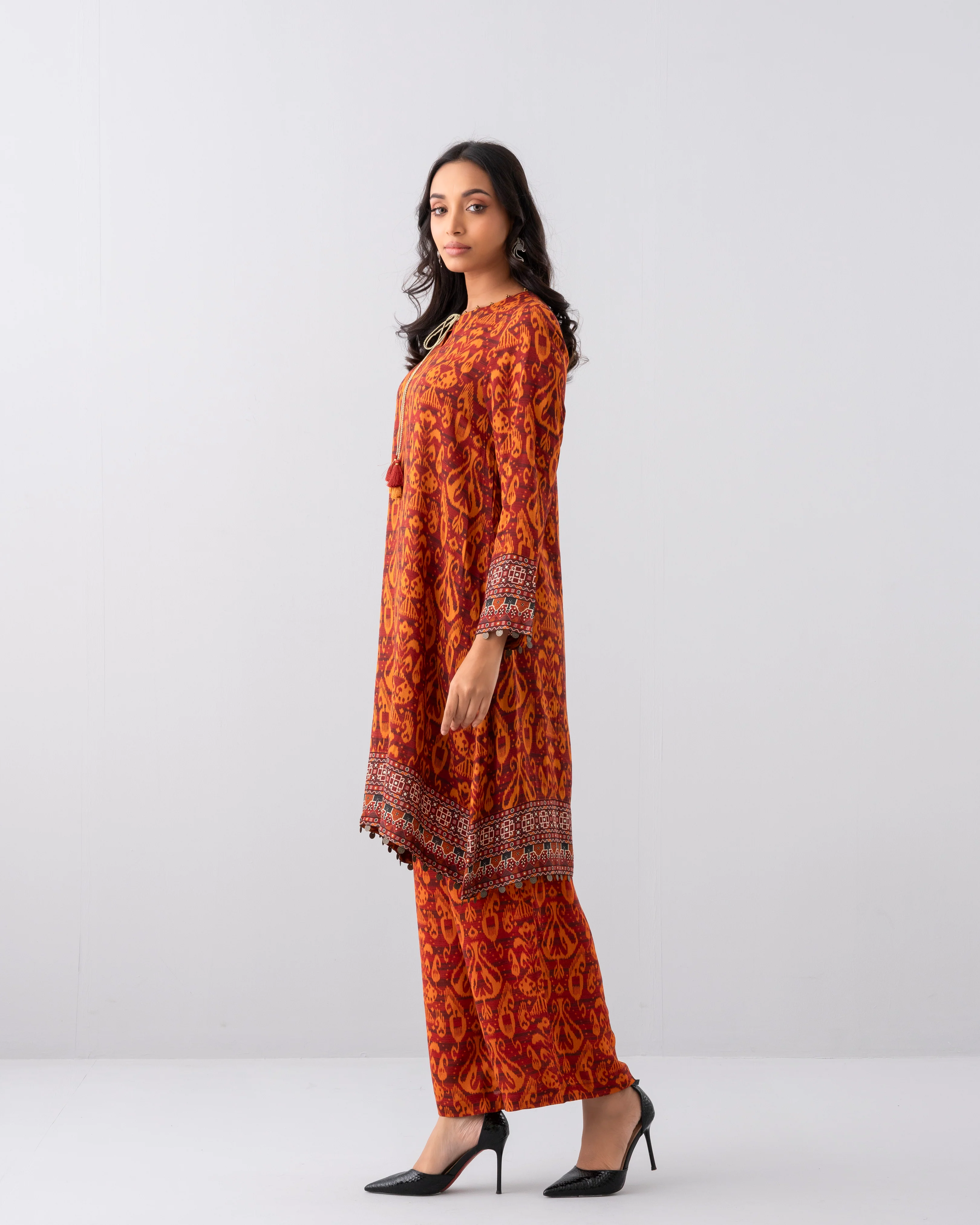 Relaxed Fit Mid-Length Printed Two-Piece Ethnic Set - Image 3