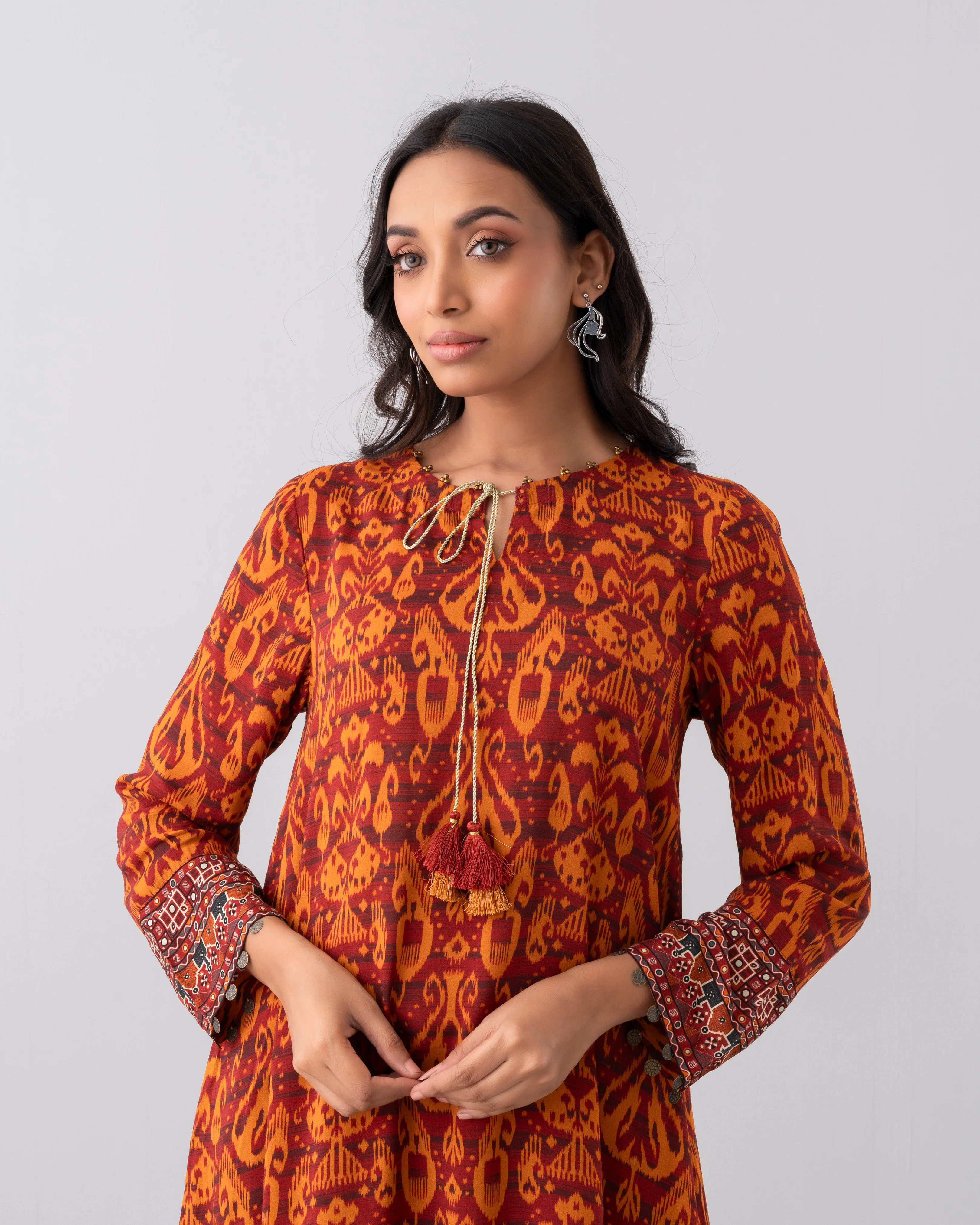 Relaxed Fit Mid-Length Printed Two-Piece Ethnic Set - Image 5