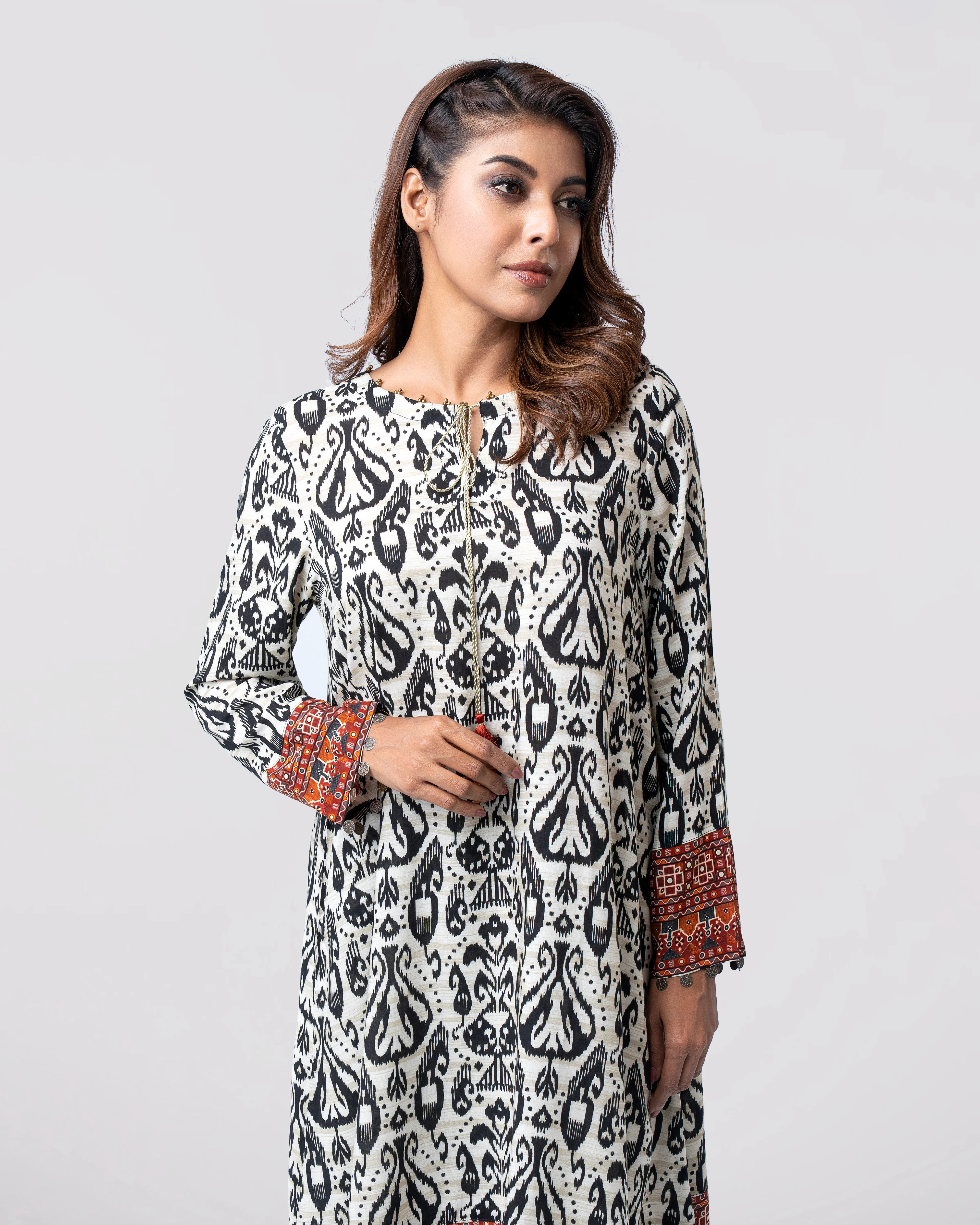 Relaxed Fit Mid-Length Printed Two-Piece Ethnic Set - Image 8