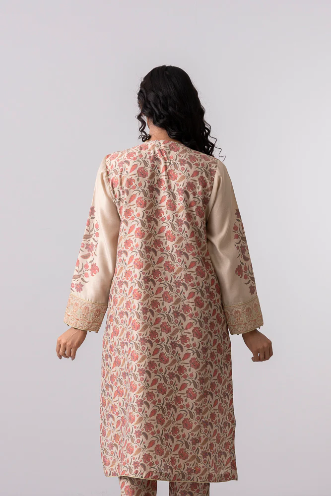 Relaxed Fit Floral Printed Three-Piece Ethnic Set with Organza Dupatta - Image 5