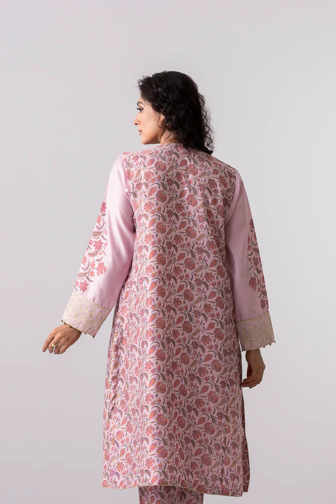 Relaxed Fit Floral Printed Three-Piece Ethnic Set with Organza Dupatta - Image 9