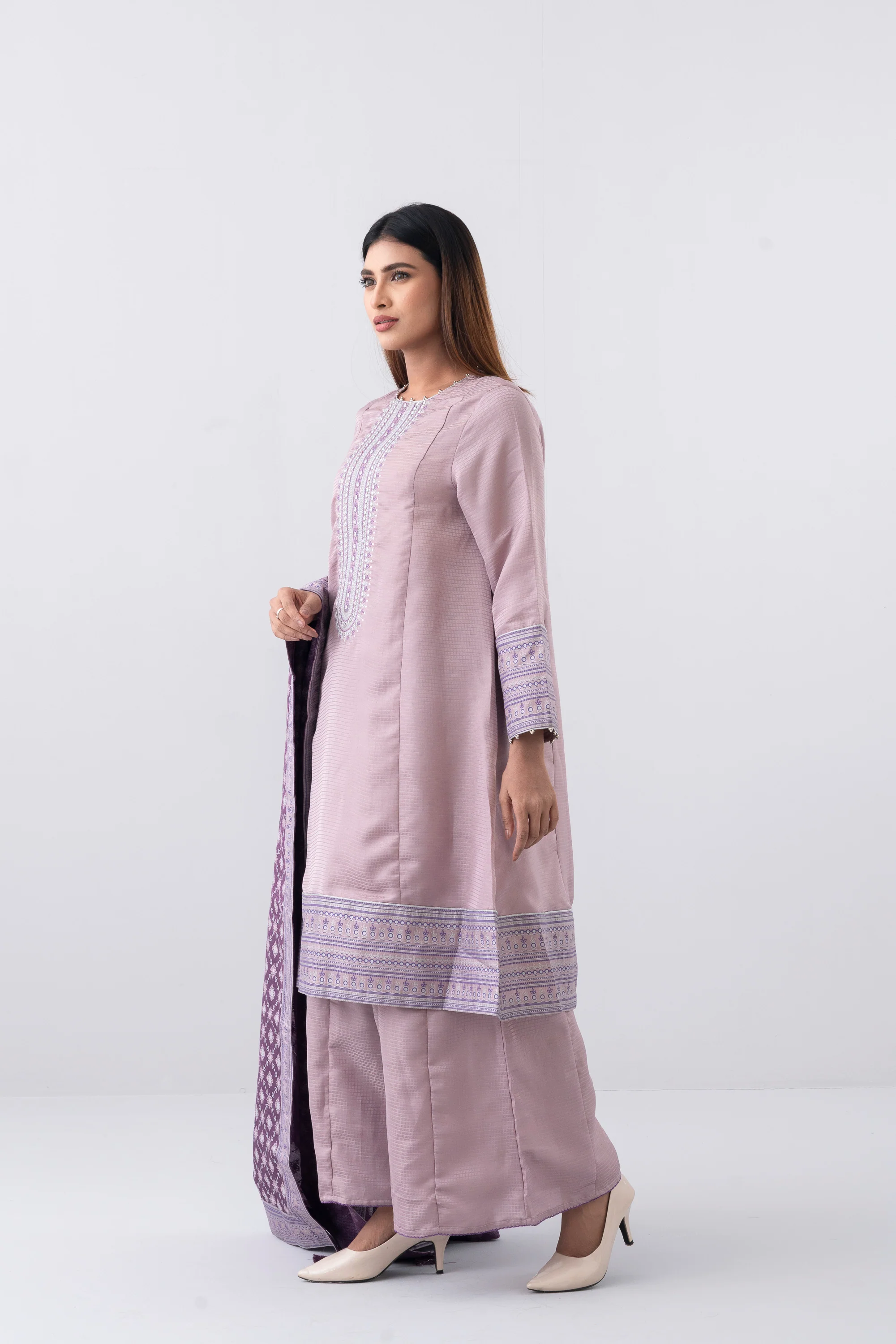 Smart Fit Embroidered Three-Piece Semi-Formal Ethnic Set - Image 10
