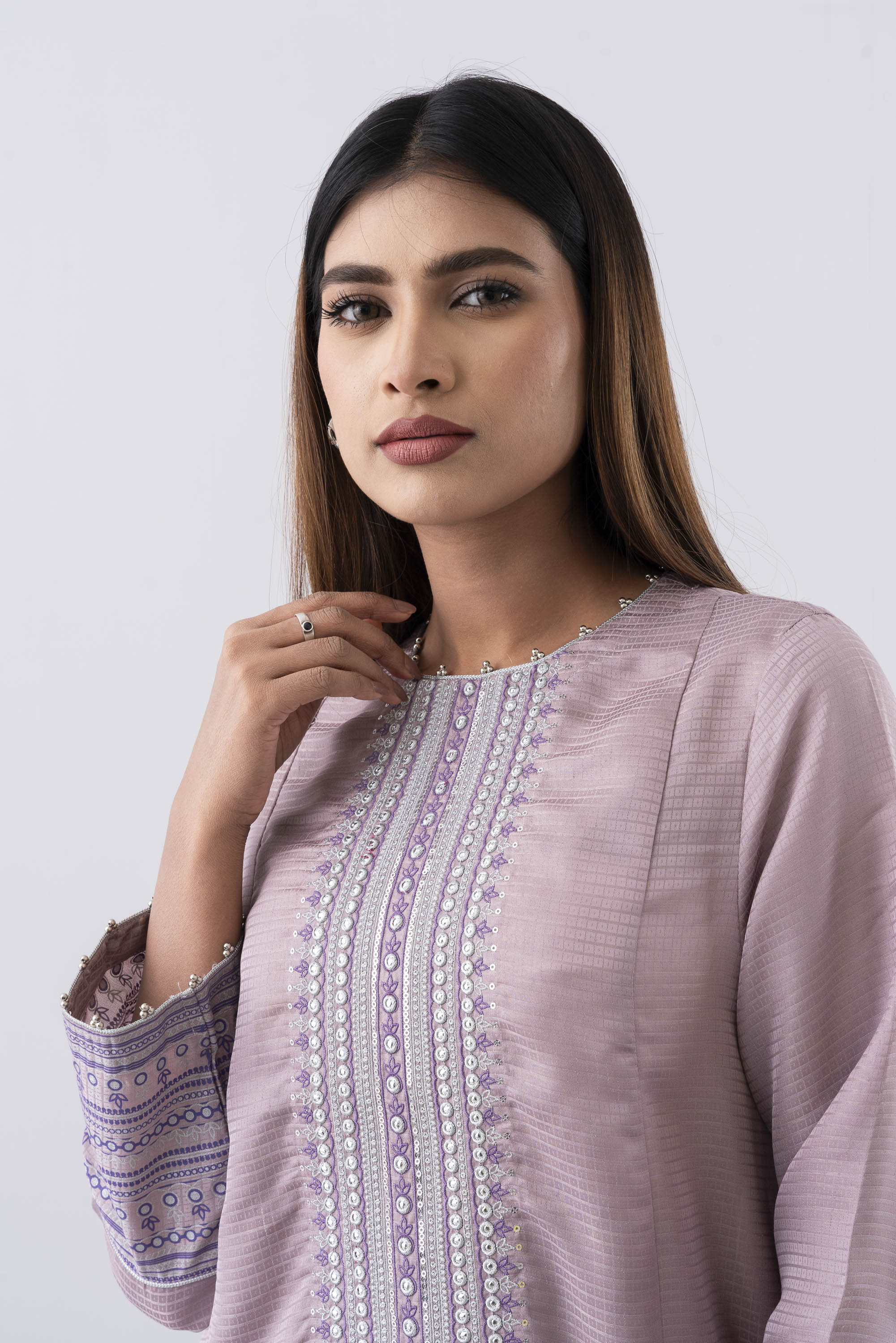 Smart Fit Embroidered Three-Piece Semi-Formal Ethnic Set - Image 12