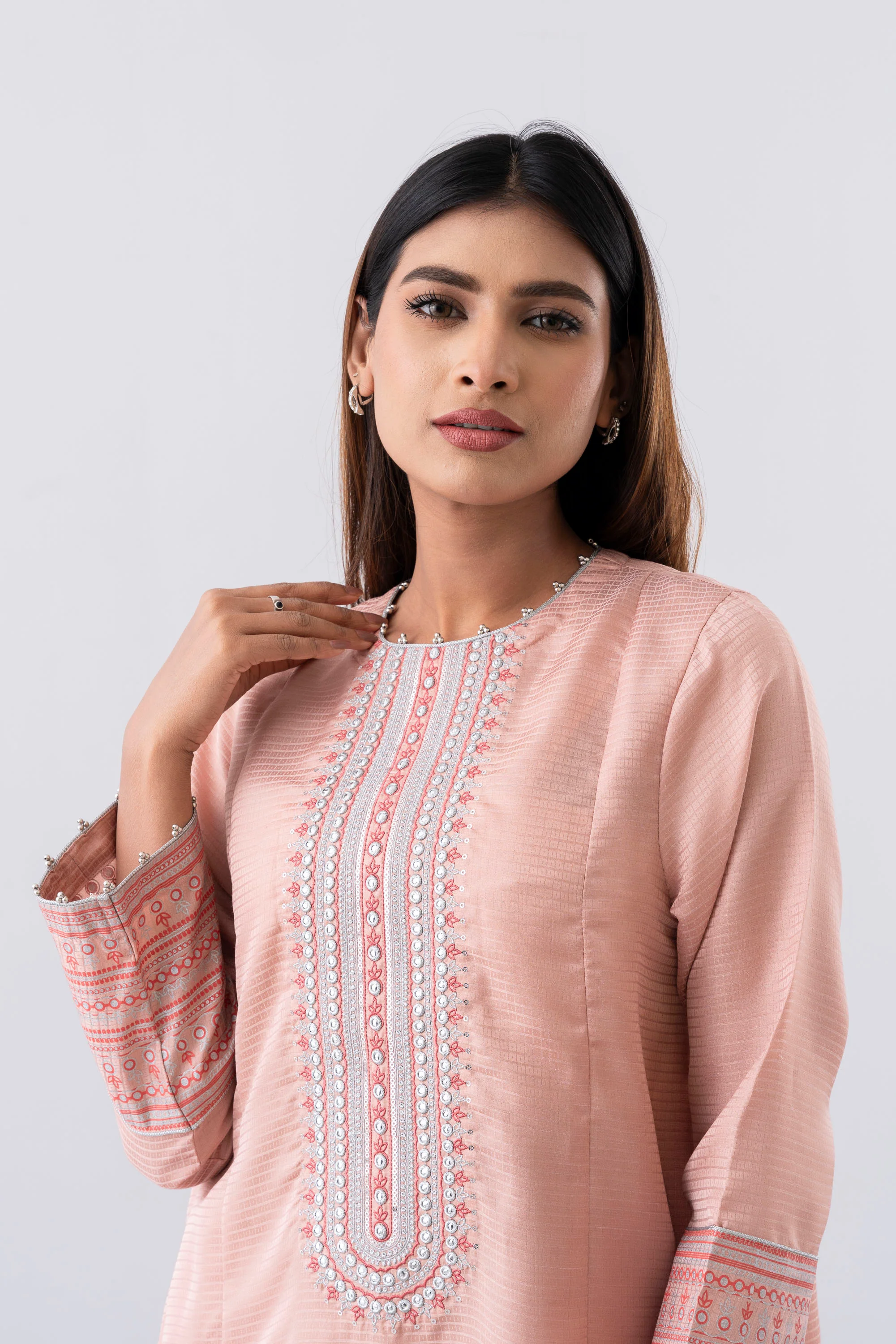 Smart Fit Embroidered Three-Piece Semi-Formal Ethnic Set - Image 6