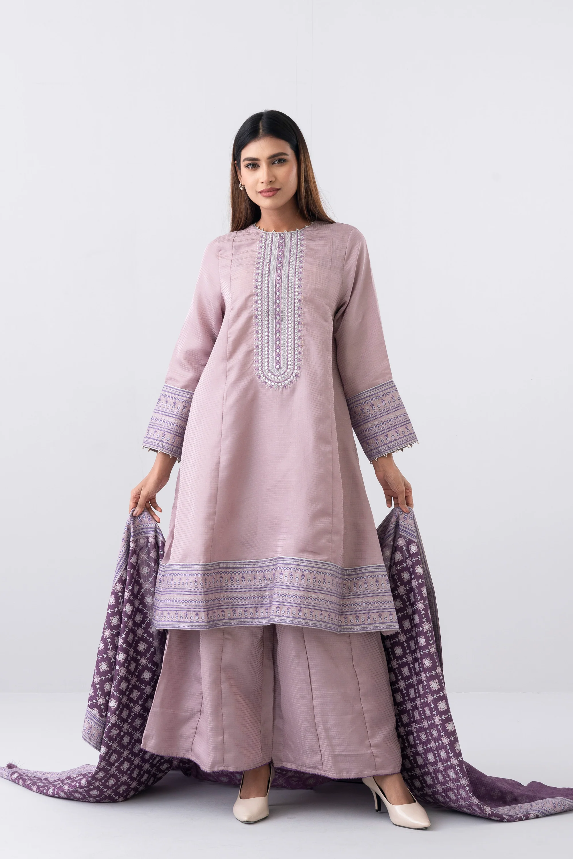 Smart Fit Embroidered Three-Piece Semi-Formal Ethnic Set - Image 8