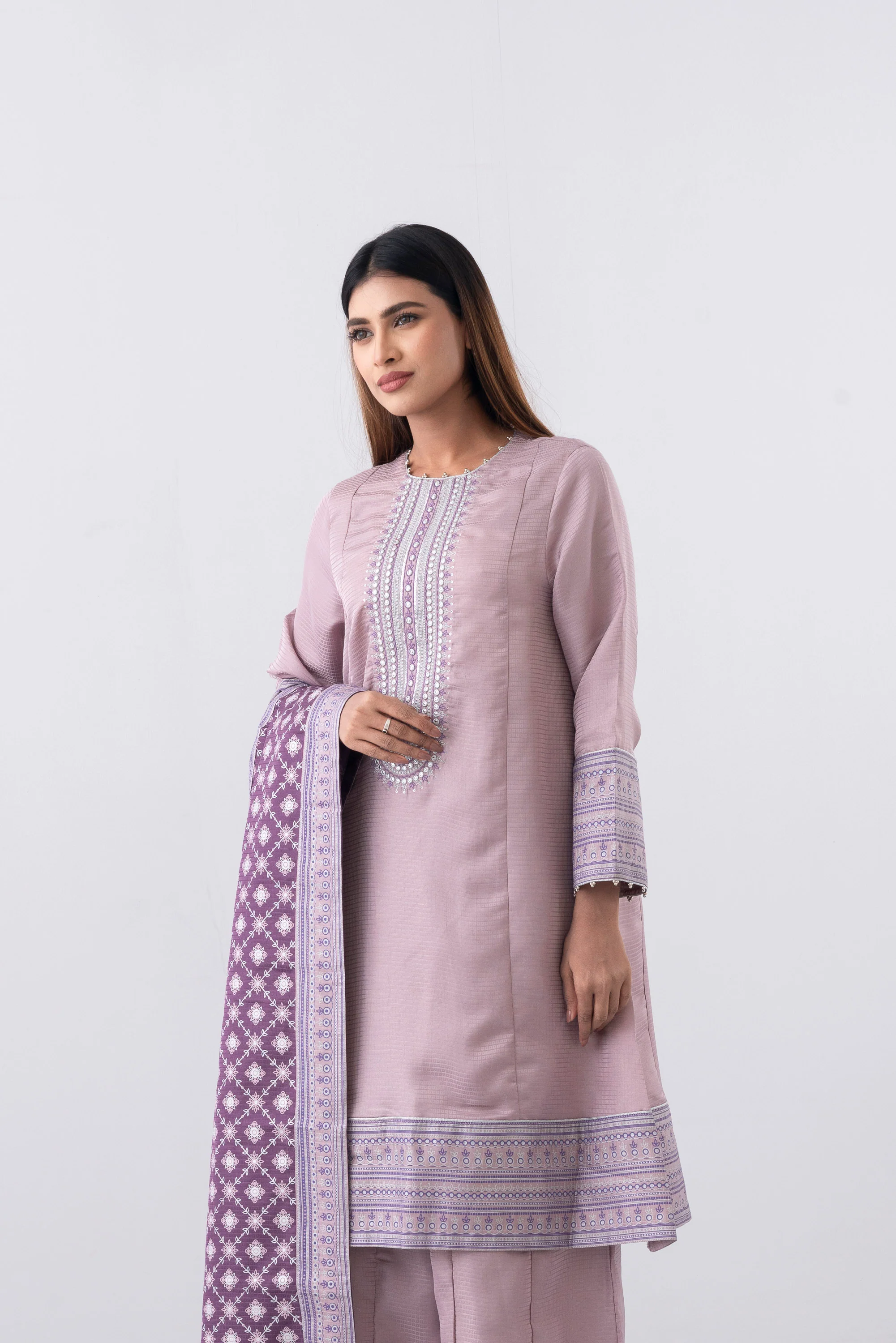 Smart Fit Embroidered Three-Piece Semi-Formal Ethnic Set - Image 9