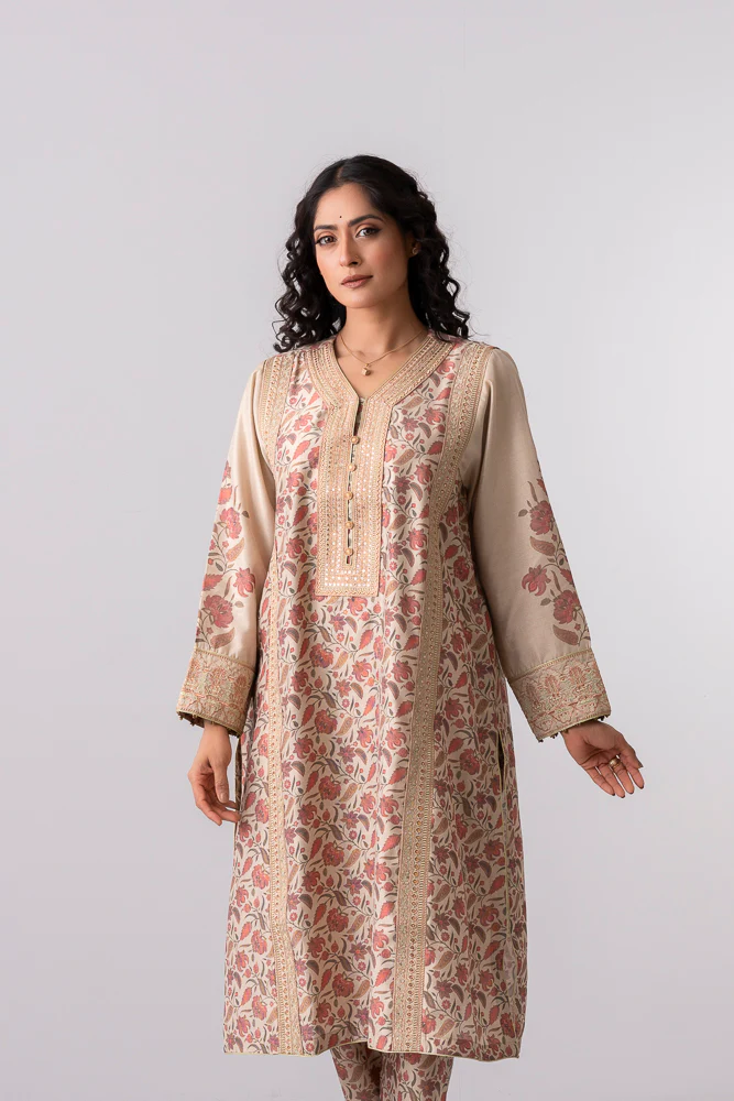 Relaxed Fit Floral Printed Three-Piece Ethnic Set with Organza Dupatta - Image 5