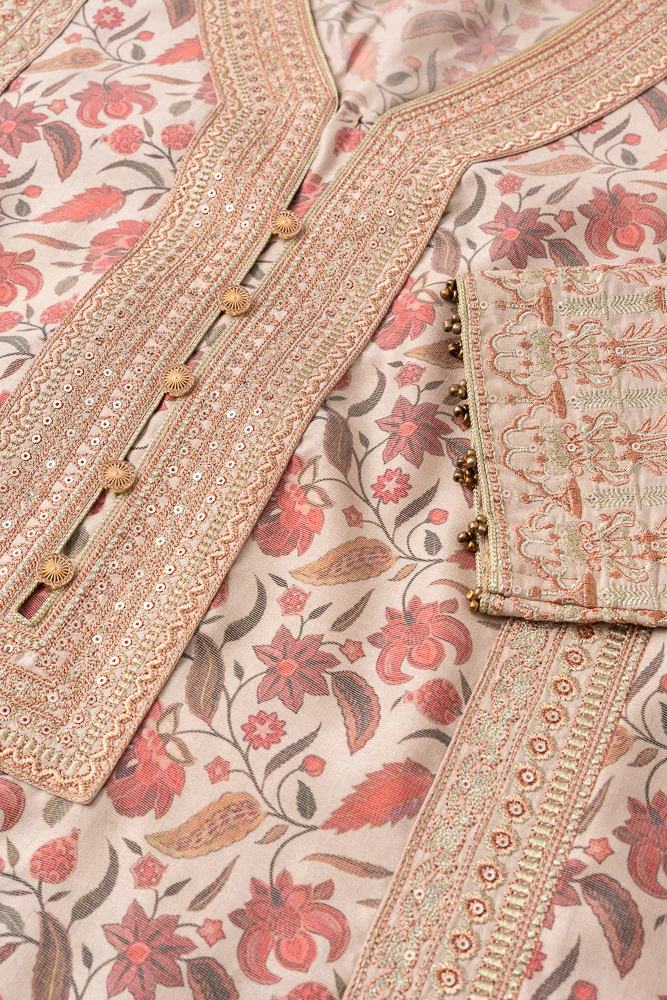 Relaxed Fit Floral Printed Three-Piece Ethnic Set with Organza Dupatta - Image 7