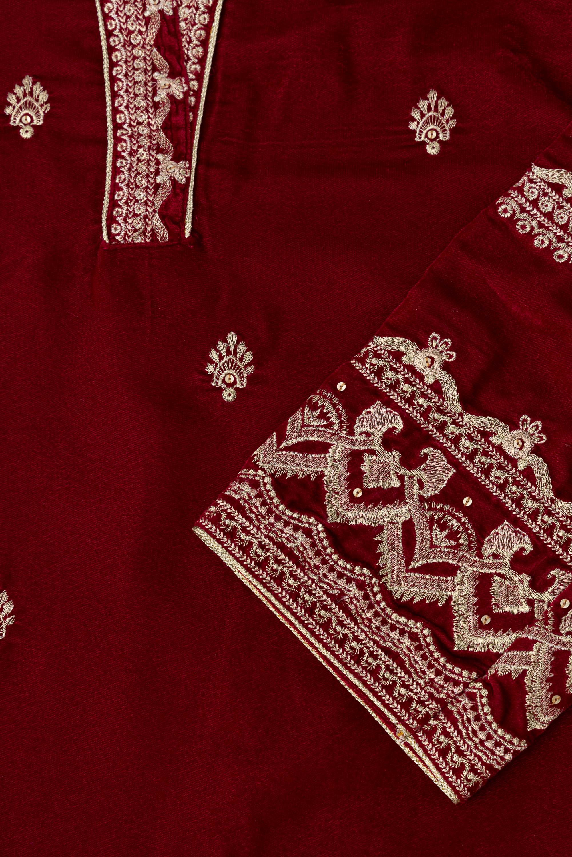 Smart Fit Embroidered Three-Piece Velvet Ethnic Set with Organza Dupatta - Image 6