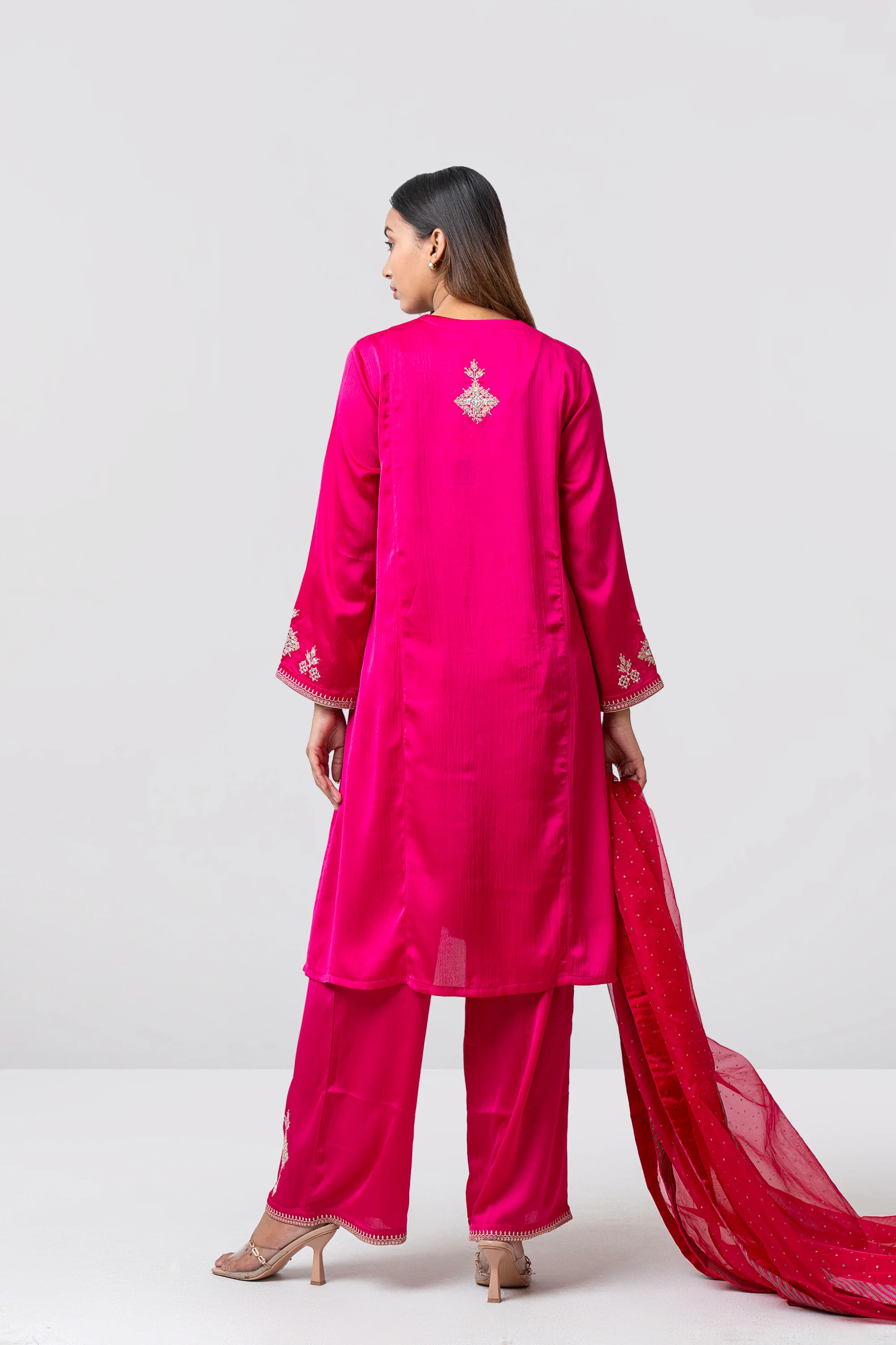 Smart Fit Embroidered Three-Piece Formal Ethnic Set with Organza Dupatta - Image 4