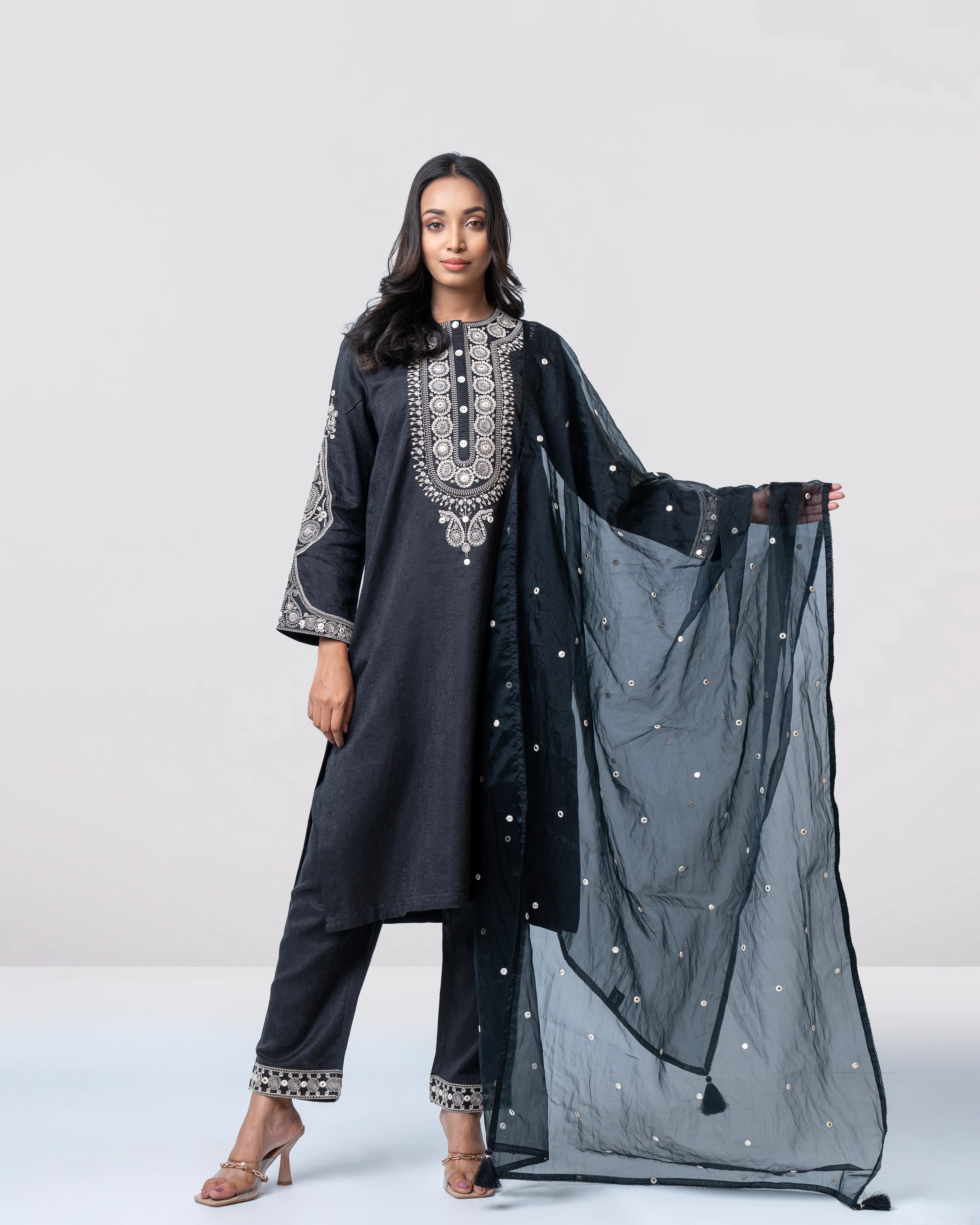 Smart Fit Embroidered Three-Piece Semi-Formal Ethnic Set - Image 10