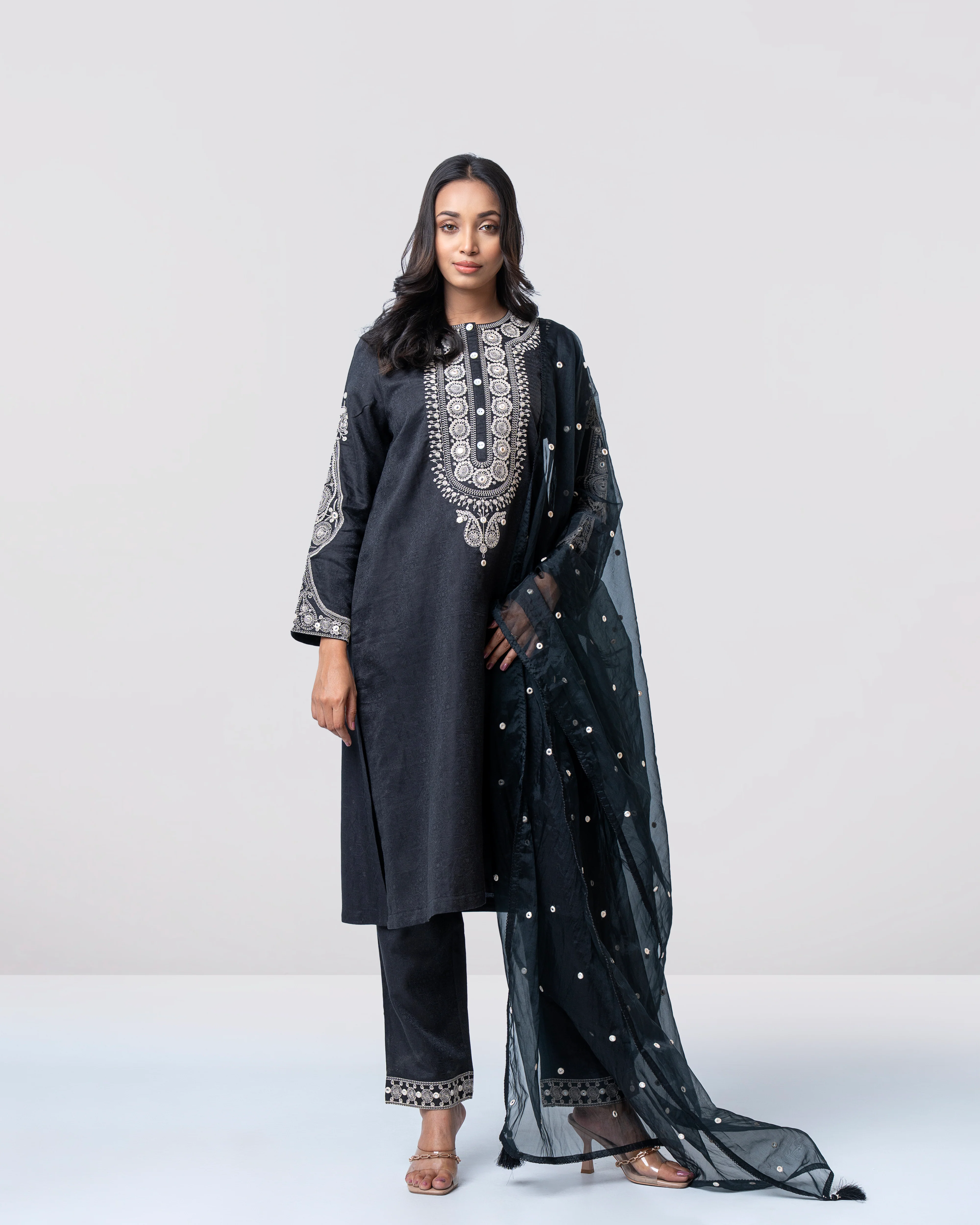 Smart Fit Embroidered Three-Piece Semi-Formal Ethnic Set - Image 11