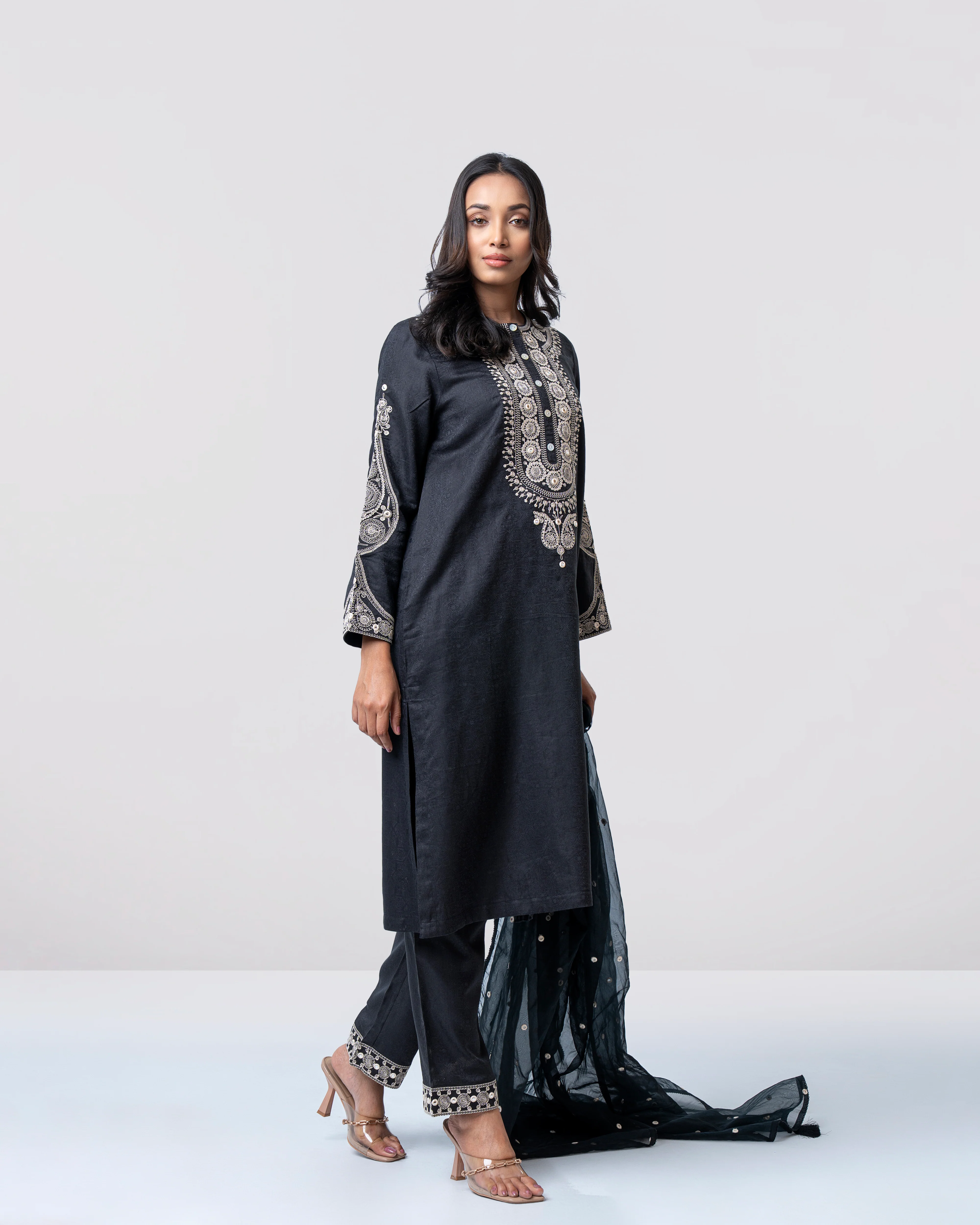Smart Fit Embroidered Three-Piece Semi-Formal Ethnic Set - Image 12