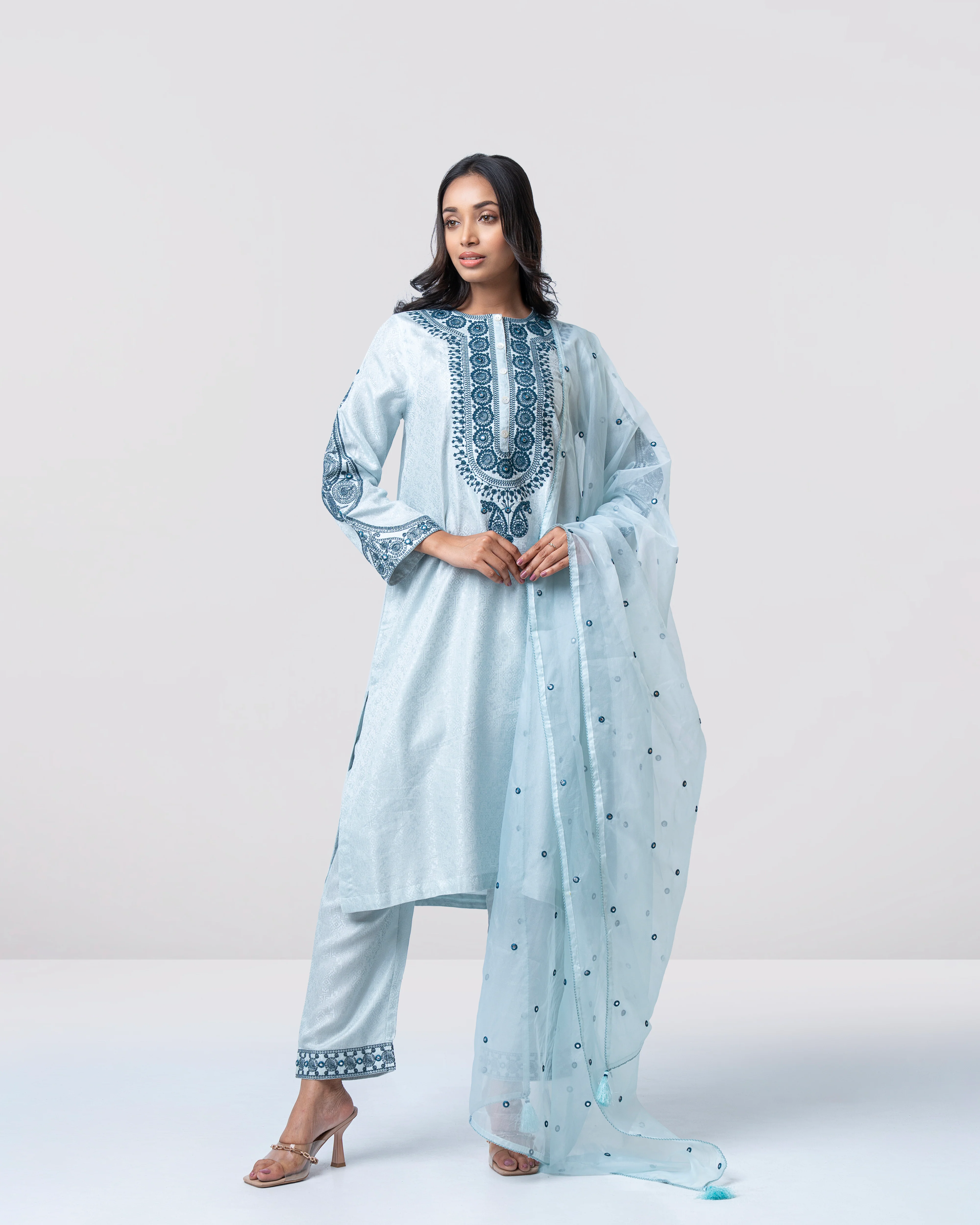 Smart Fit Embroidered Three-Piece Semi-Formal Ethnic Set - Image 3