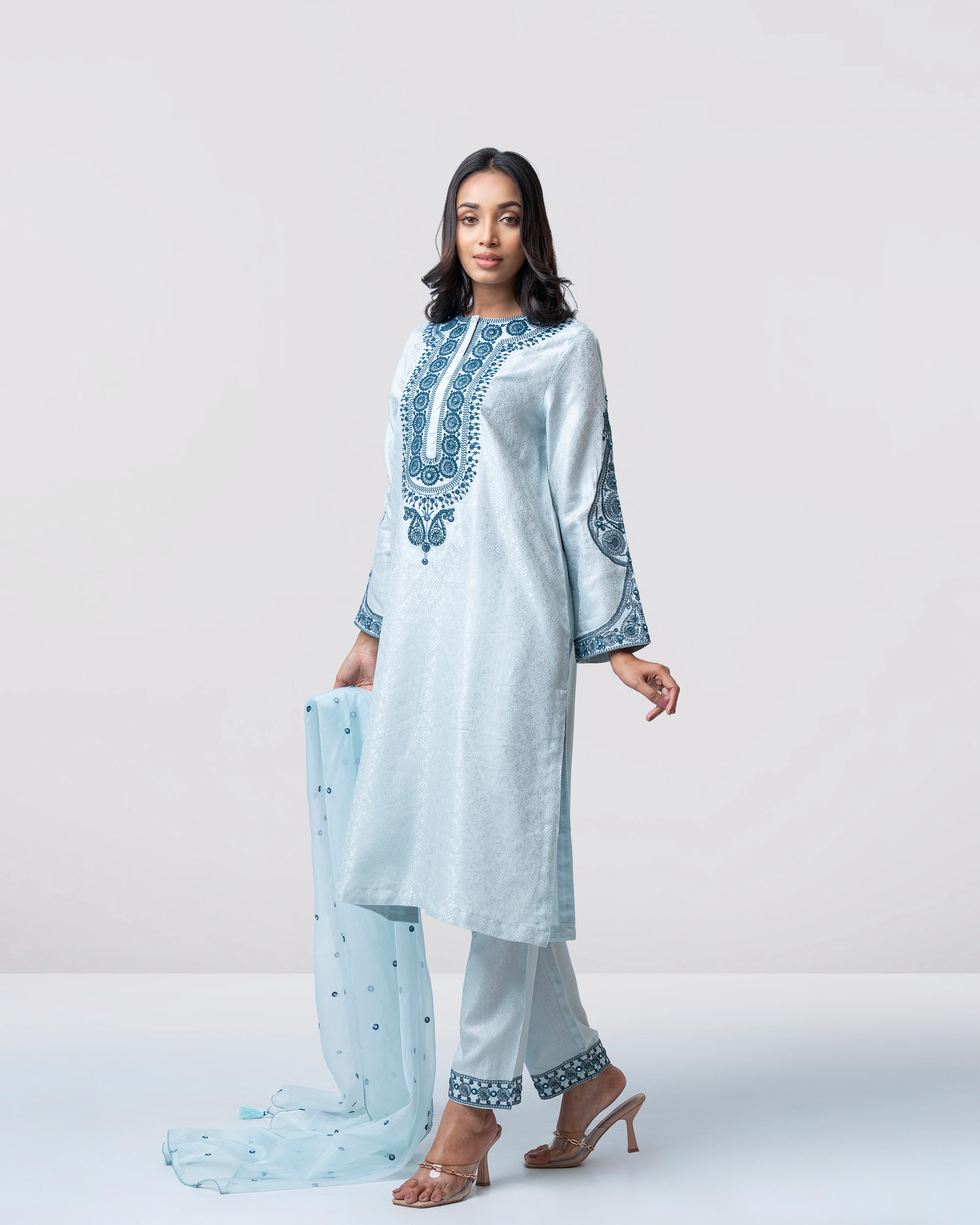 Smart Fit Embroidered Three-Piece Semi-Formal Ethnic Set - Image 4