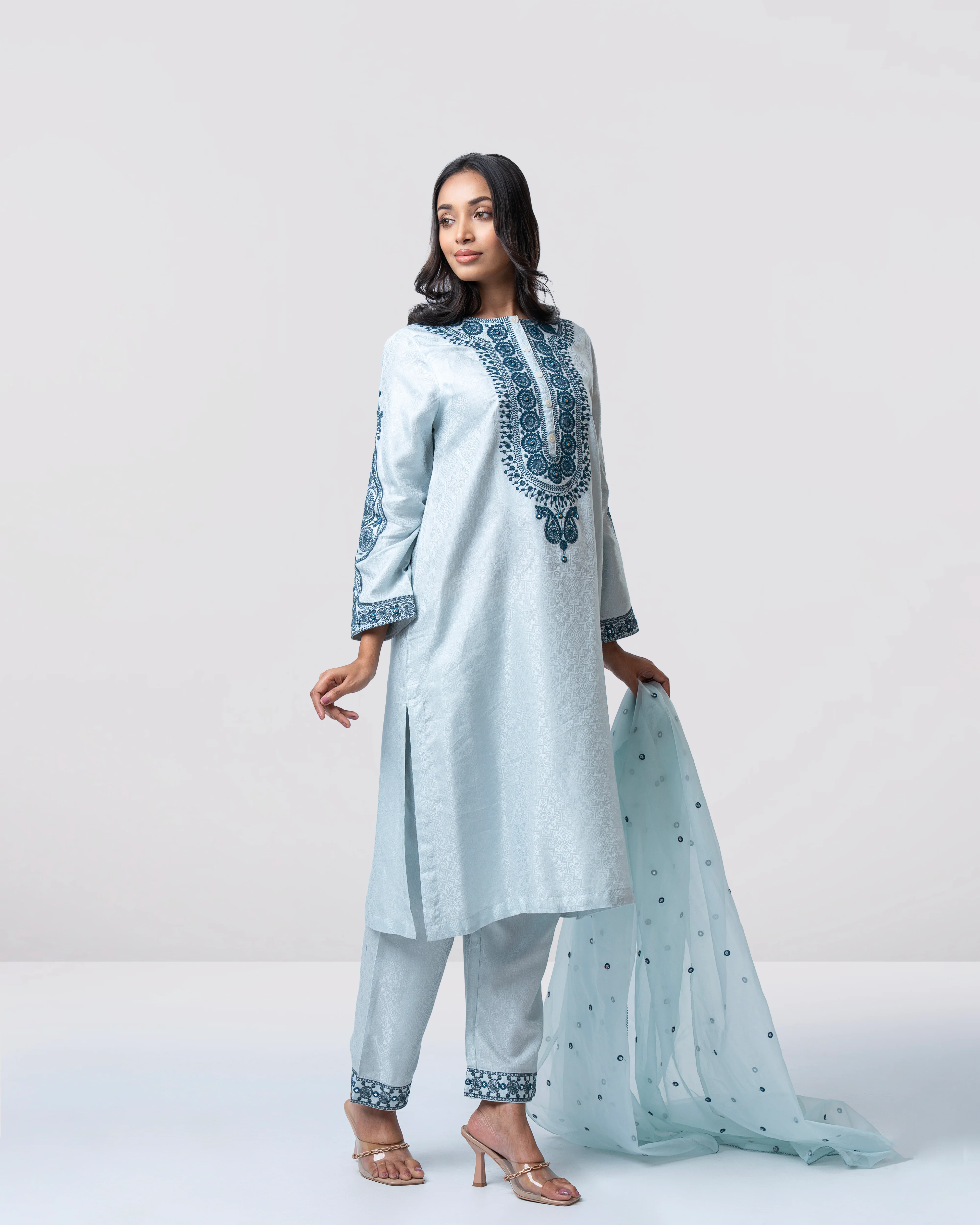 Smart Fit Embroidered Three-Piece Semi-Formal Ethnic Set - Image 5