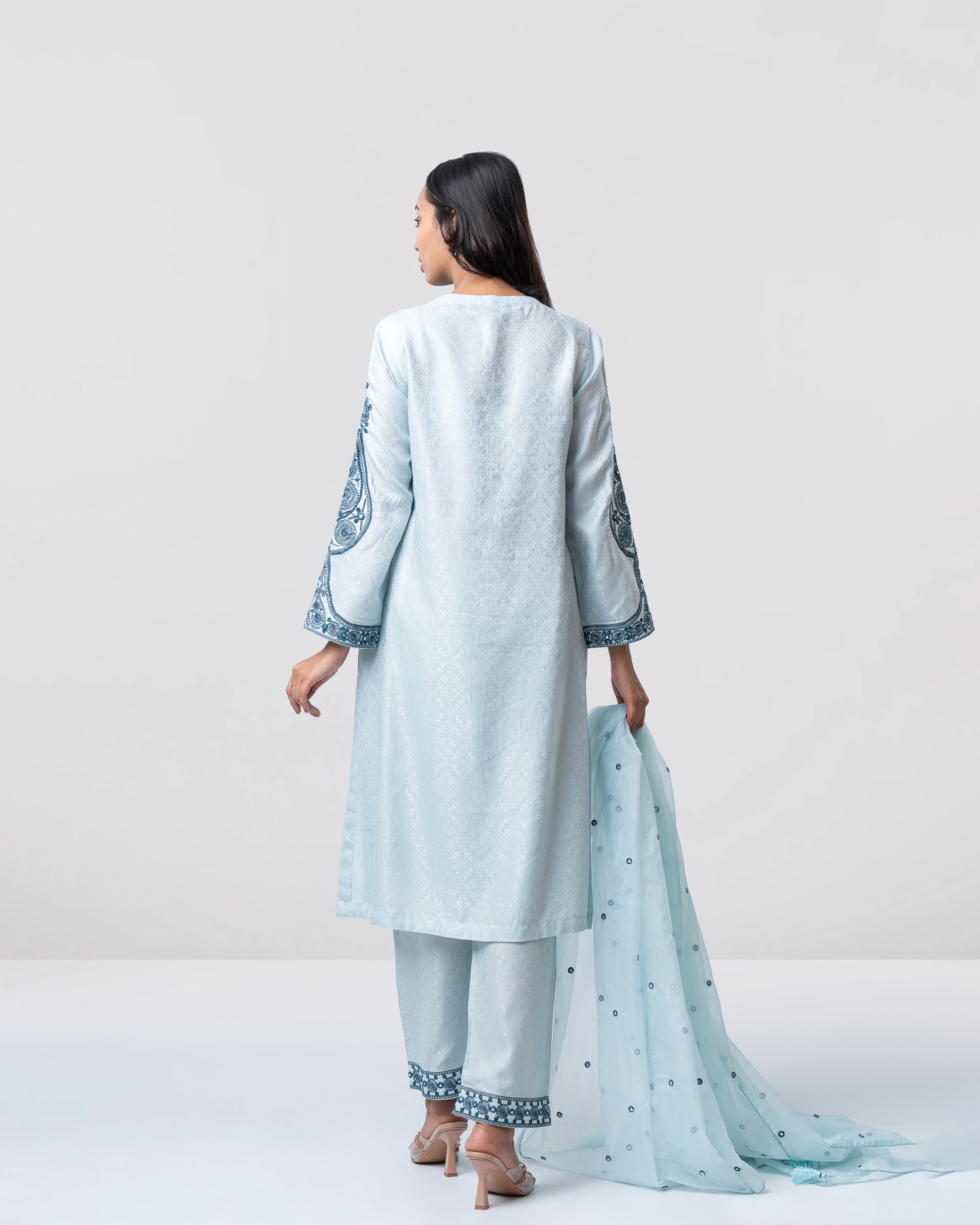 Smart Fit Embroidered Three-Piece Semi-Formal Ethnic Set - Image 6