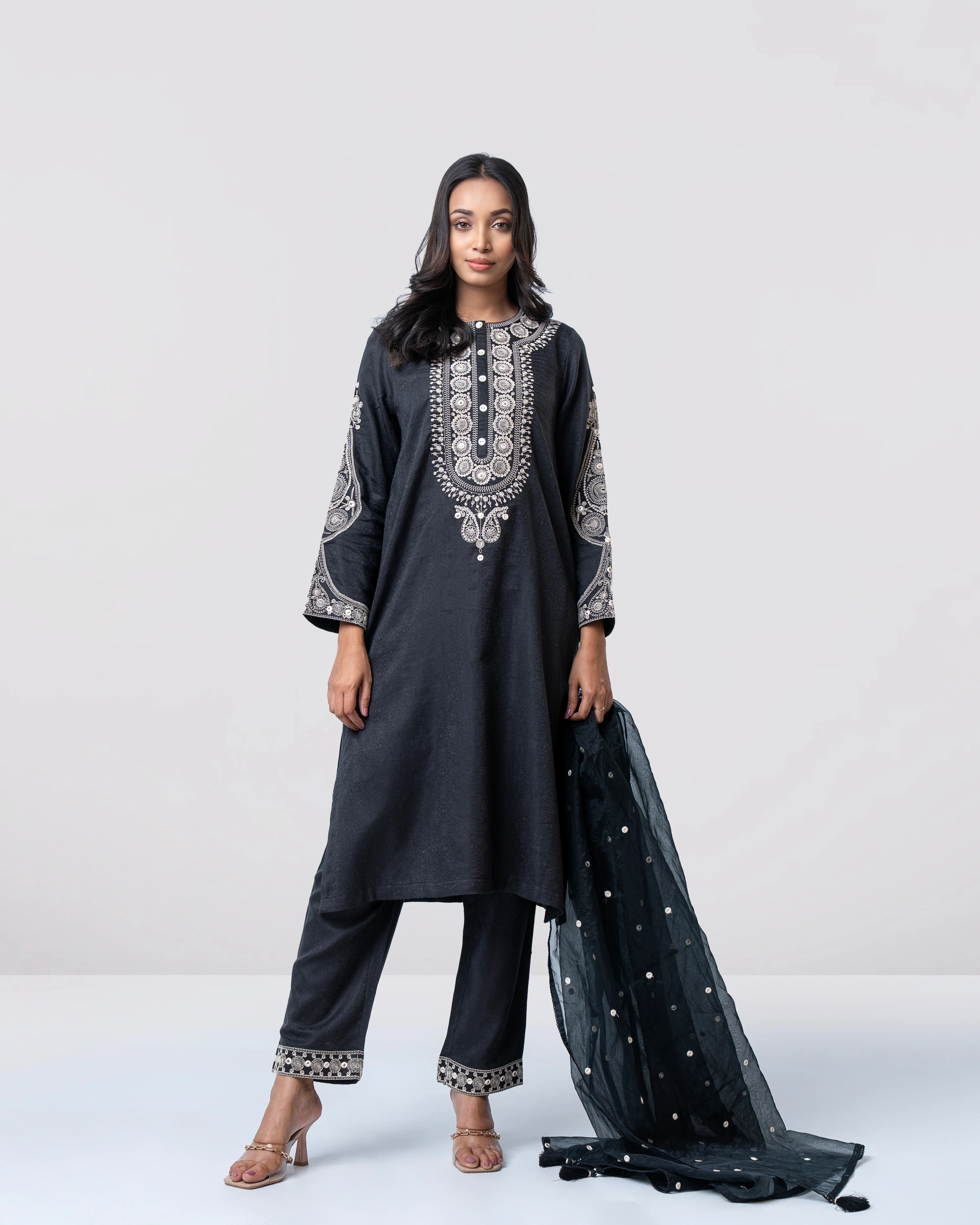 Smart Fit Embroidered Three-Piece Semi-Formal Ethnic Set - Image 9